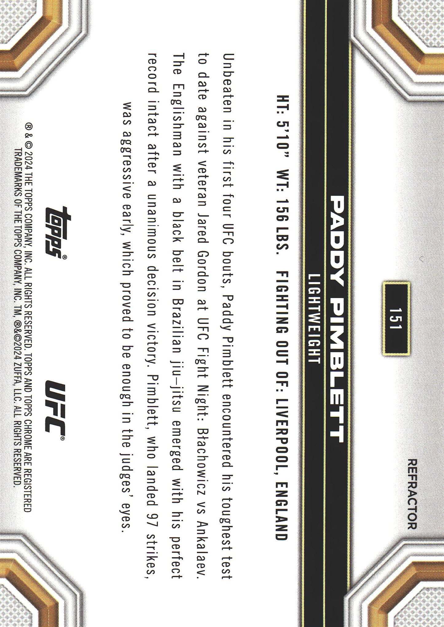 2024 Topps Chrome UFC Refractor Paddy Pimblett #151