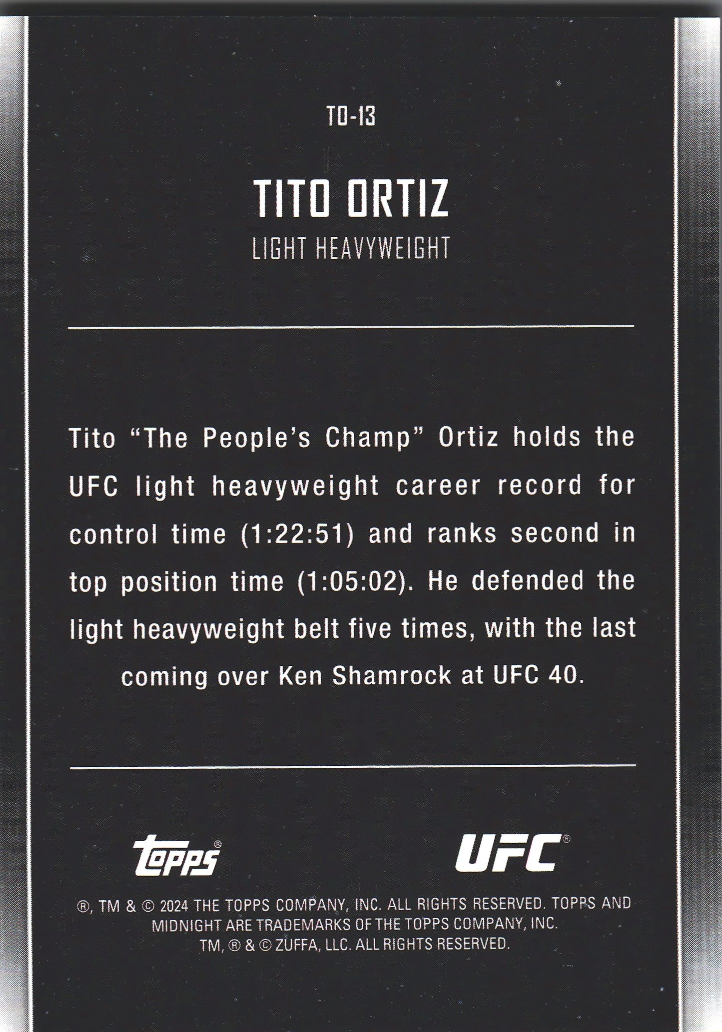 2024 Topps Midnight UFC The One and Only Tito Ortiz #TO-13