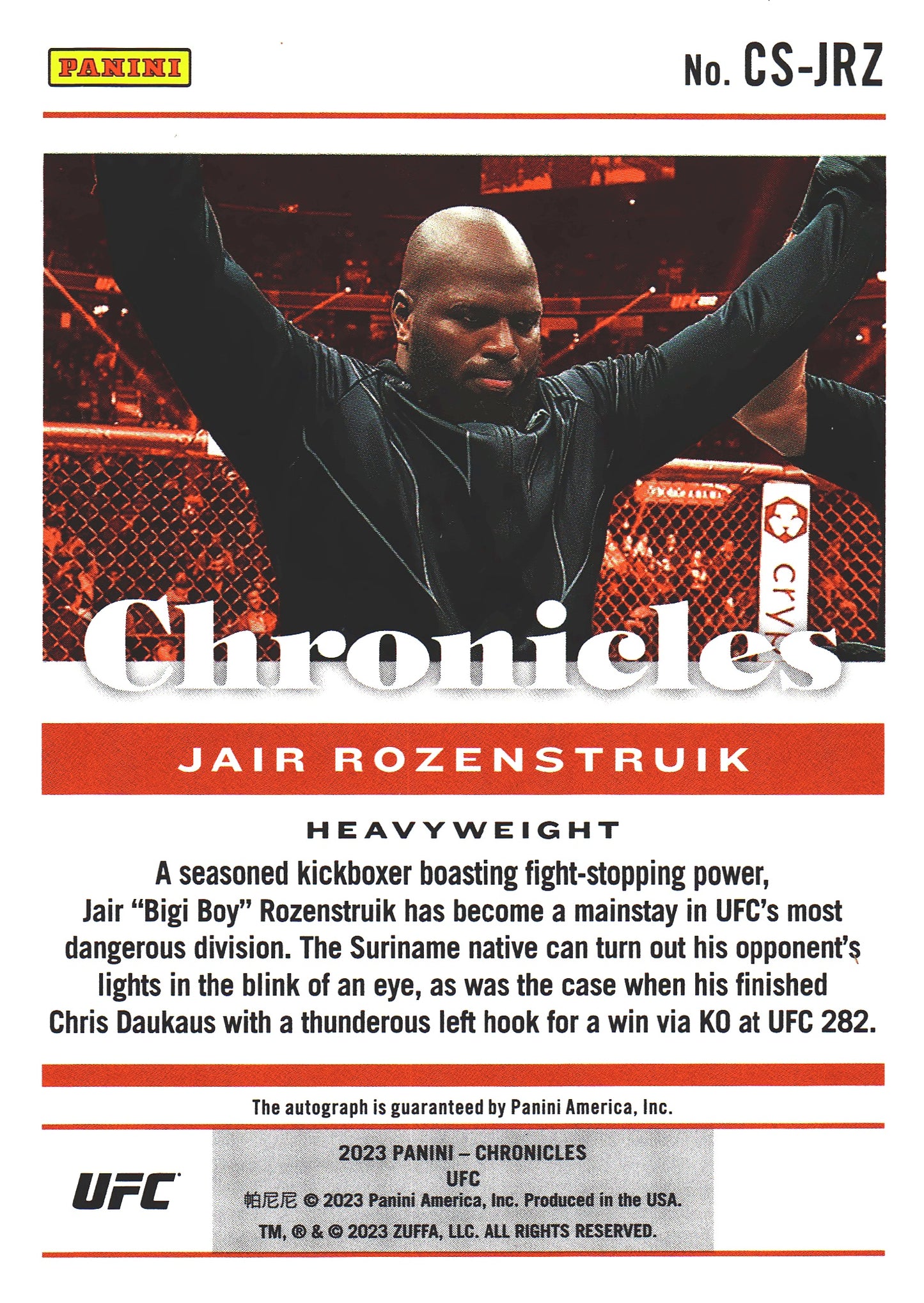2022 Panini Chronicles UFC Jair Rozenstruik Autograph #CS-JRZ