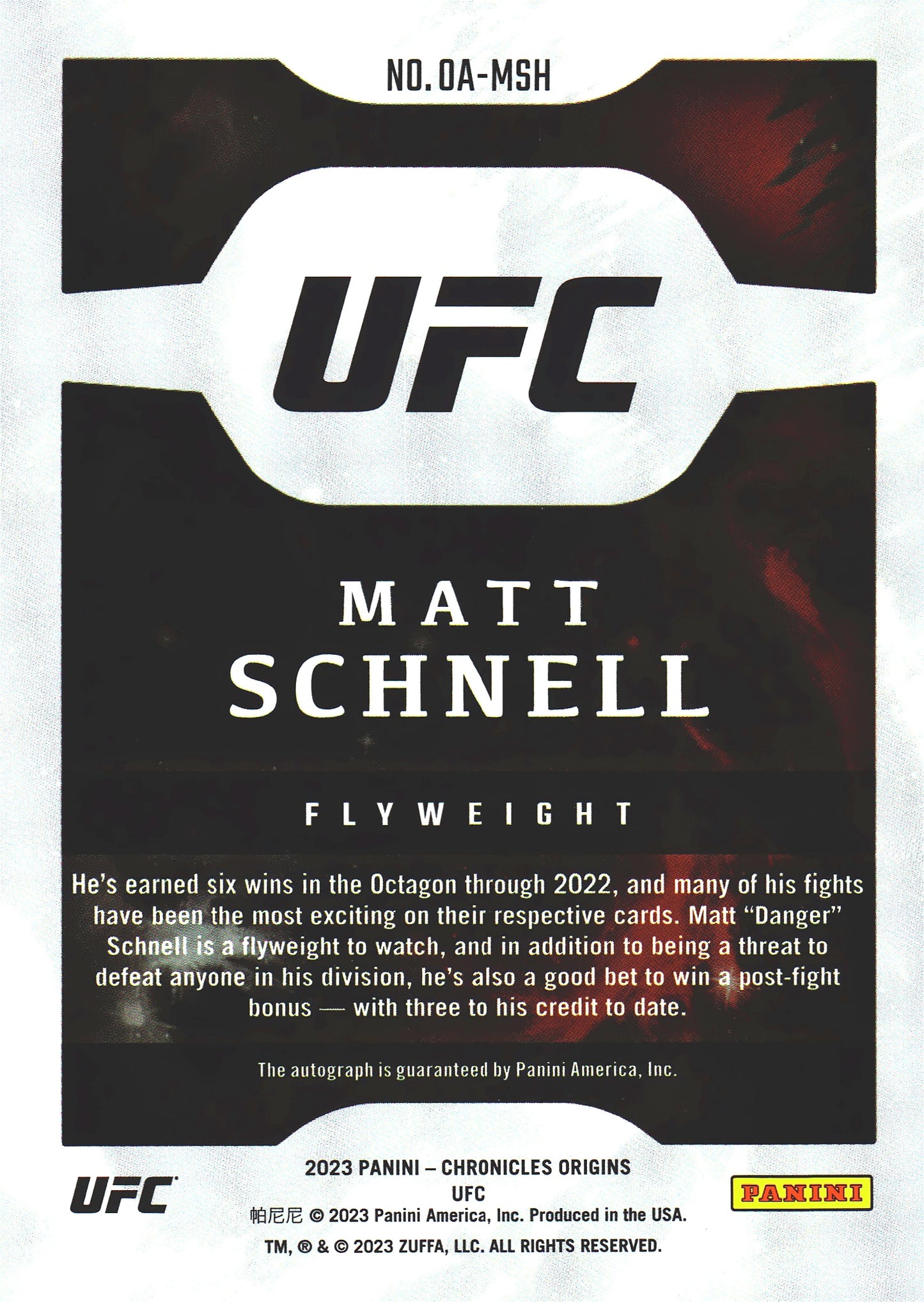 2022 Panini Chronicles UFC Origins Matt Schnell Autograph #OA-MSH