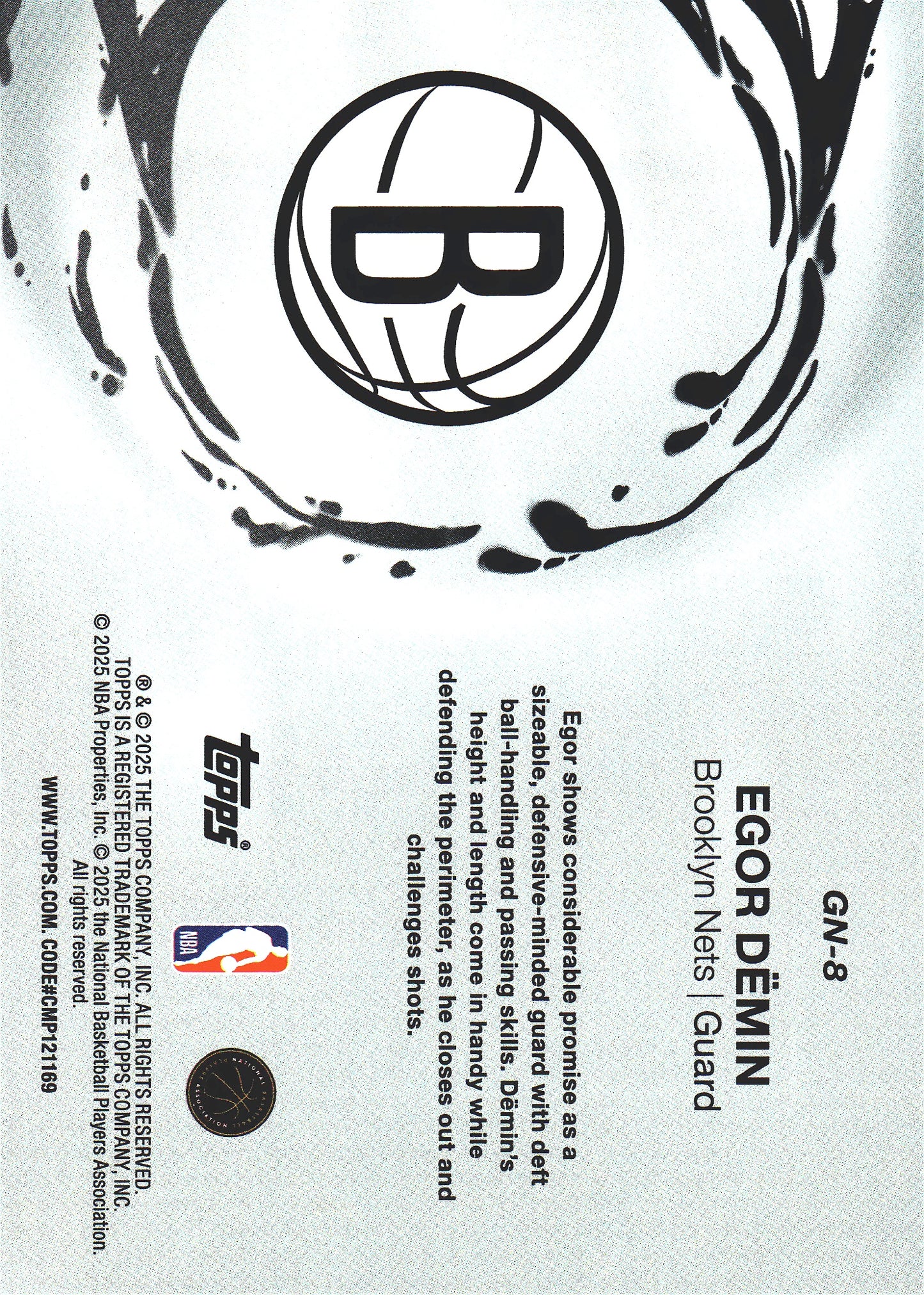 2025 Topps NBA Generation Now Egor Demin RC #GN-8 Brooklyn Nets