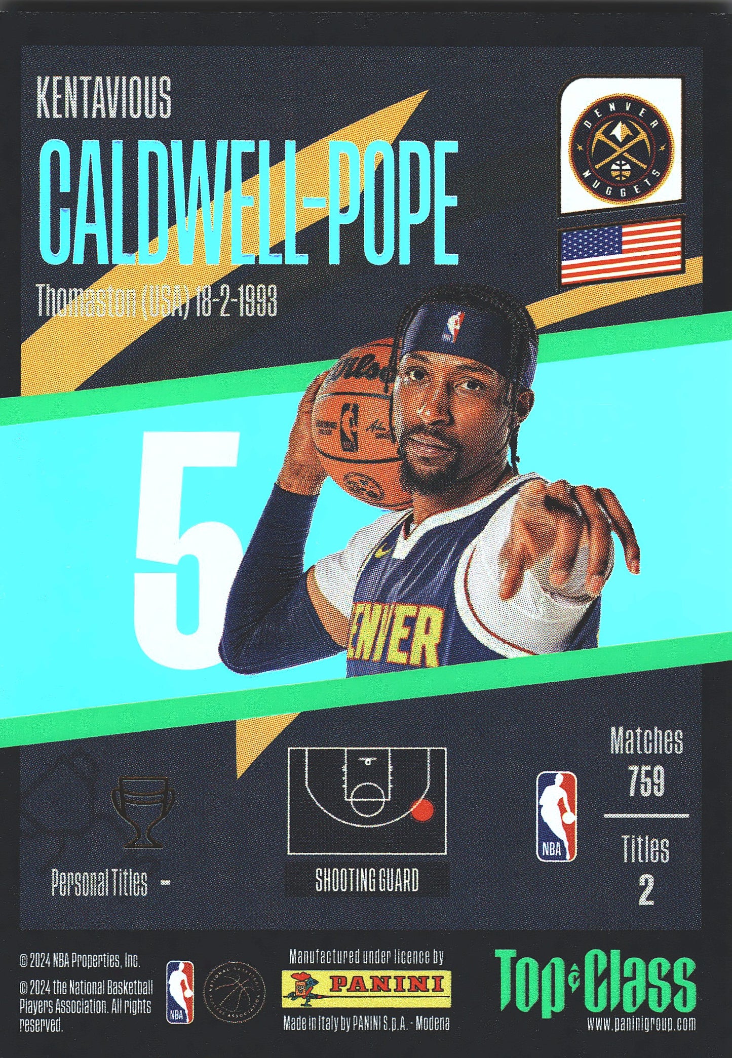 2023 Panini Top Class NBA Kentavious Caldwell-Pope Winner #189 Denver Nuggets
