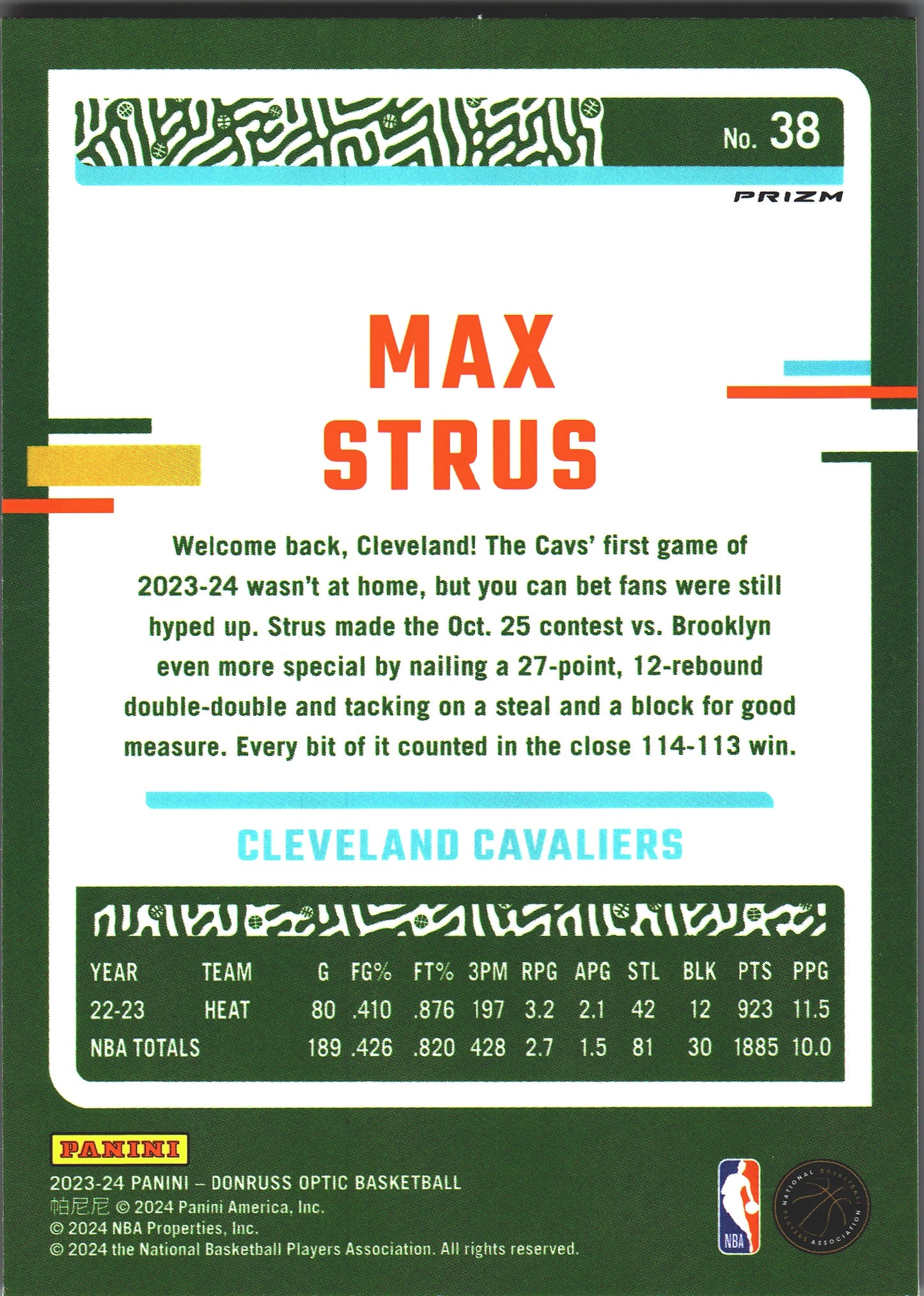2023 Panini Donruss Optic Max Strus Pink Hyper #38 Cleveland Cavaliers