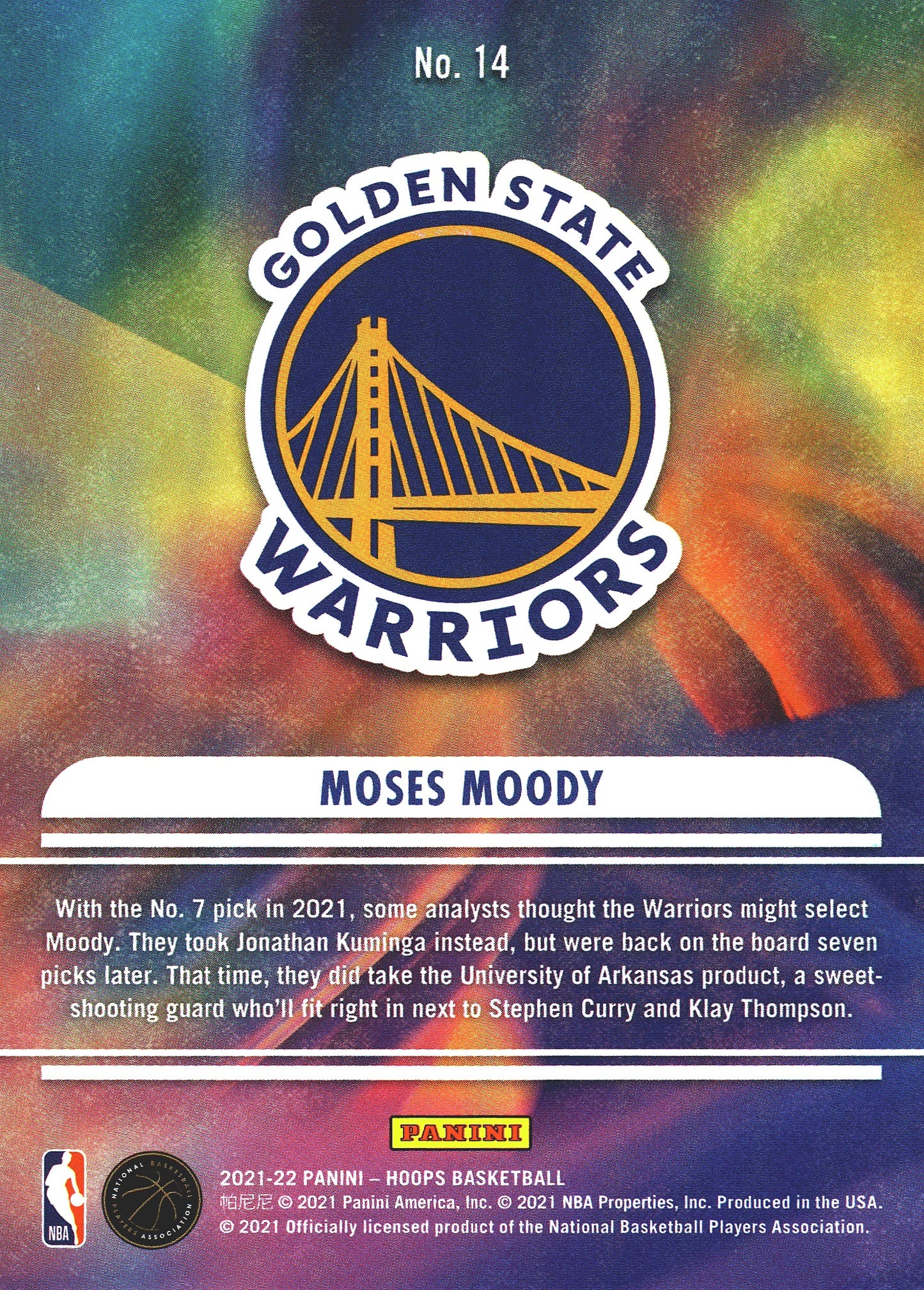 2021 Panini Hoops We Got Next rc Moses Moody #14 Golden State Warriors