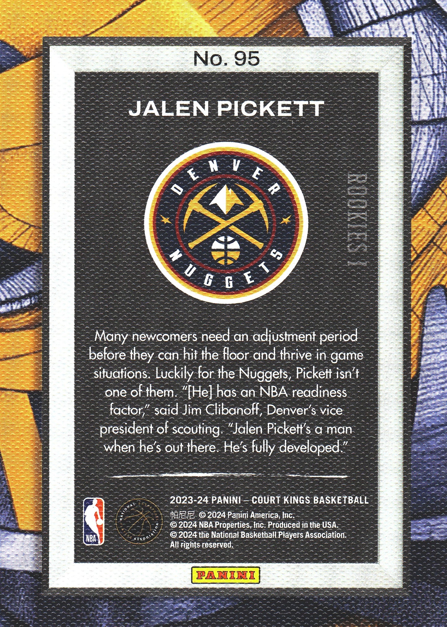 2023 Panini Court Kings Jalen Pickett RC Level 1 #95 Denver Nuggets
