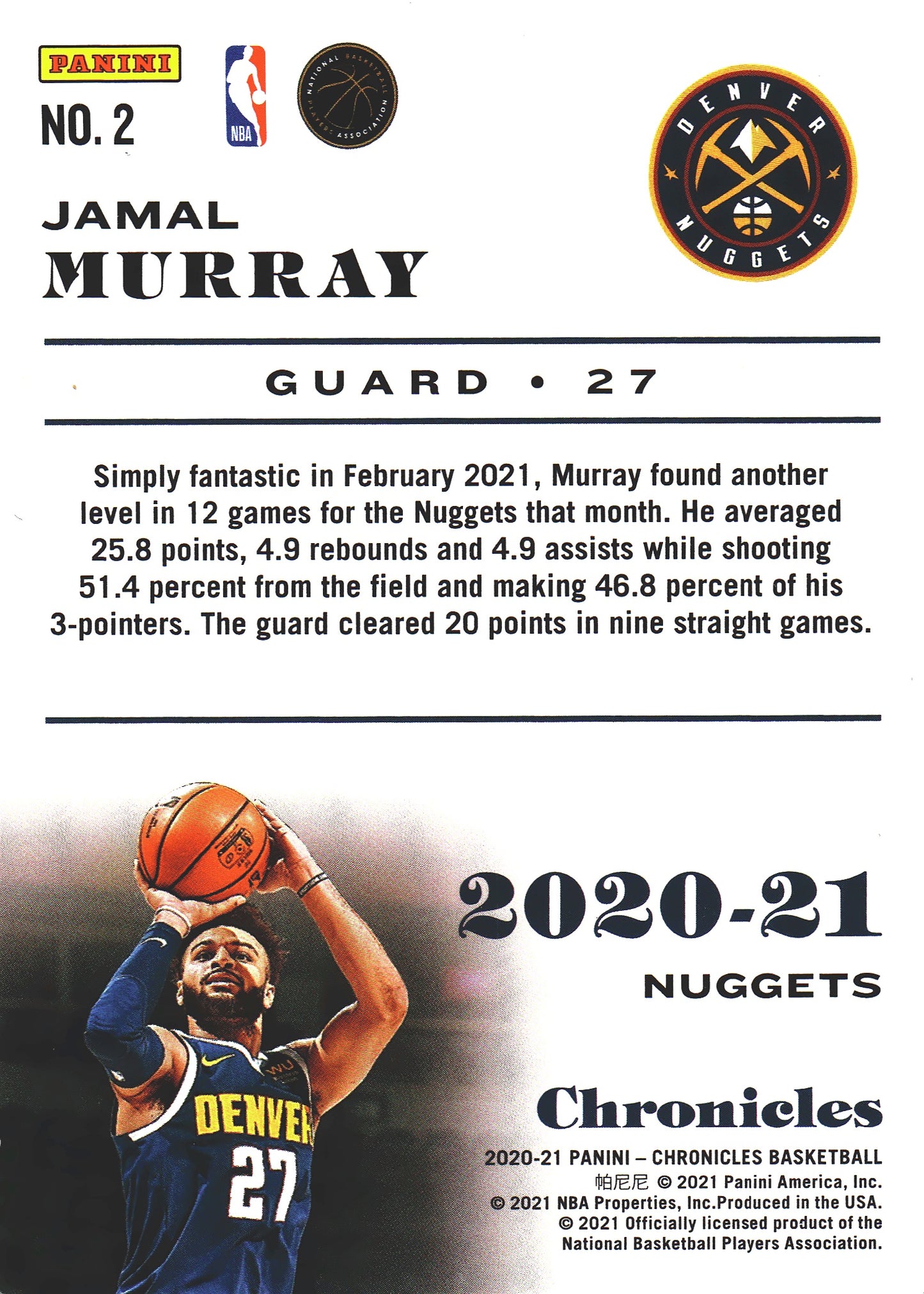 2020 Panini Chronicles Jamal Murray #2 Nuggets