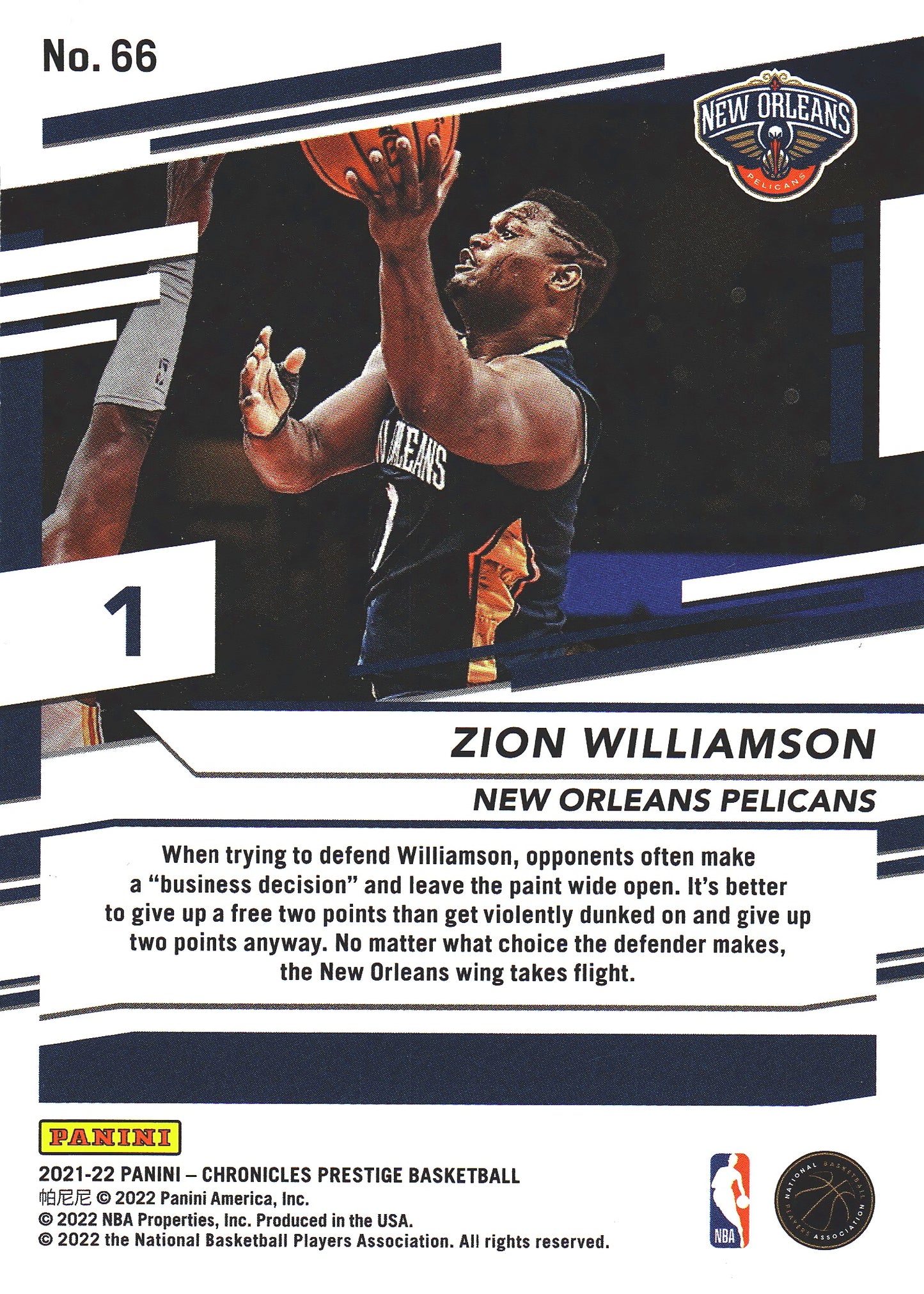 2021 Panini Chronicles Prestige Zion Williamson #66 New Orleans