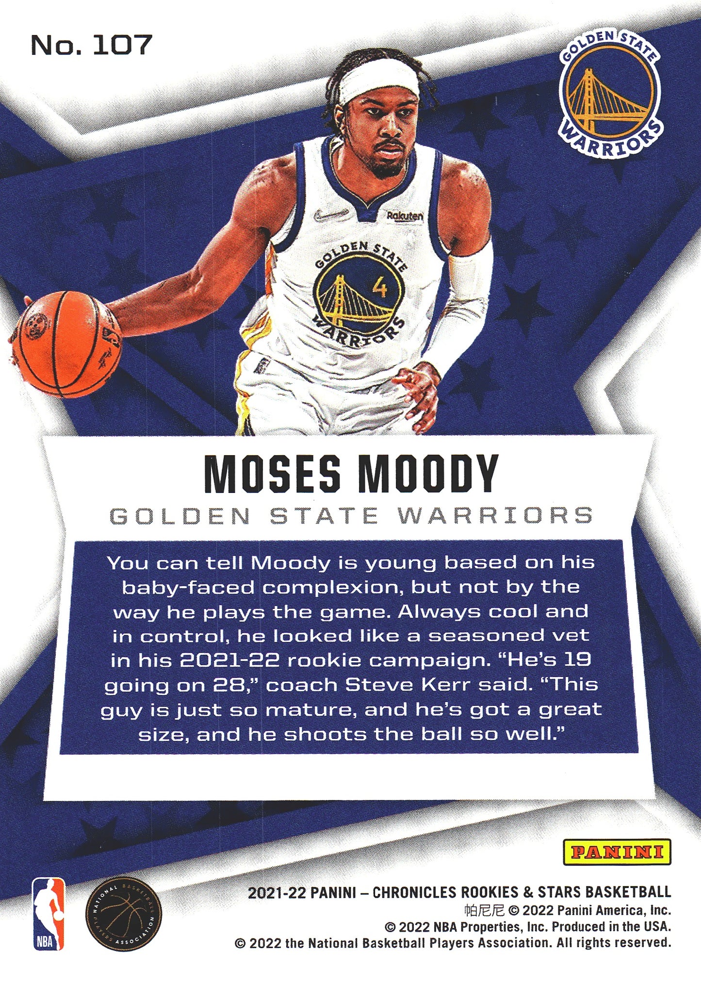 2021 Panini Chronicles Rookie And Stars RC Moses Moody #107 Warriors
