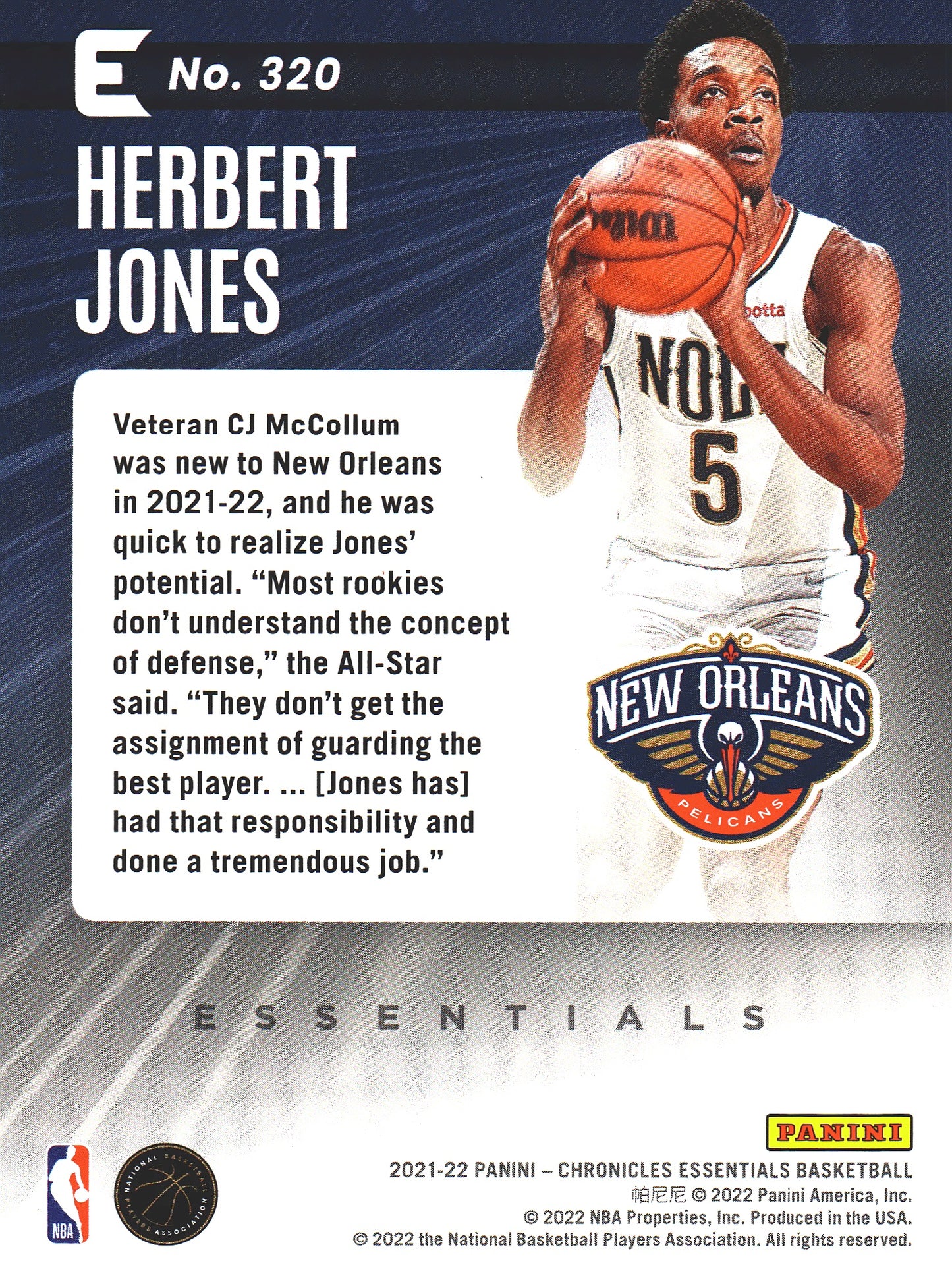 2021 Panini Chronicles Essentials Pink Herbert Jones RC #320 Pelicans
