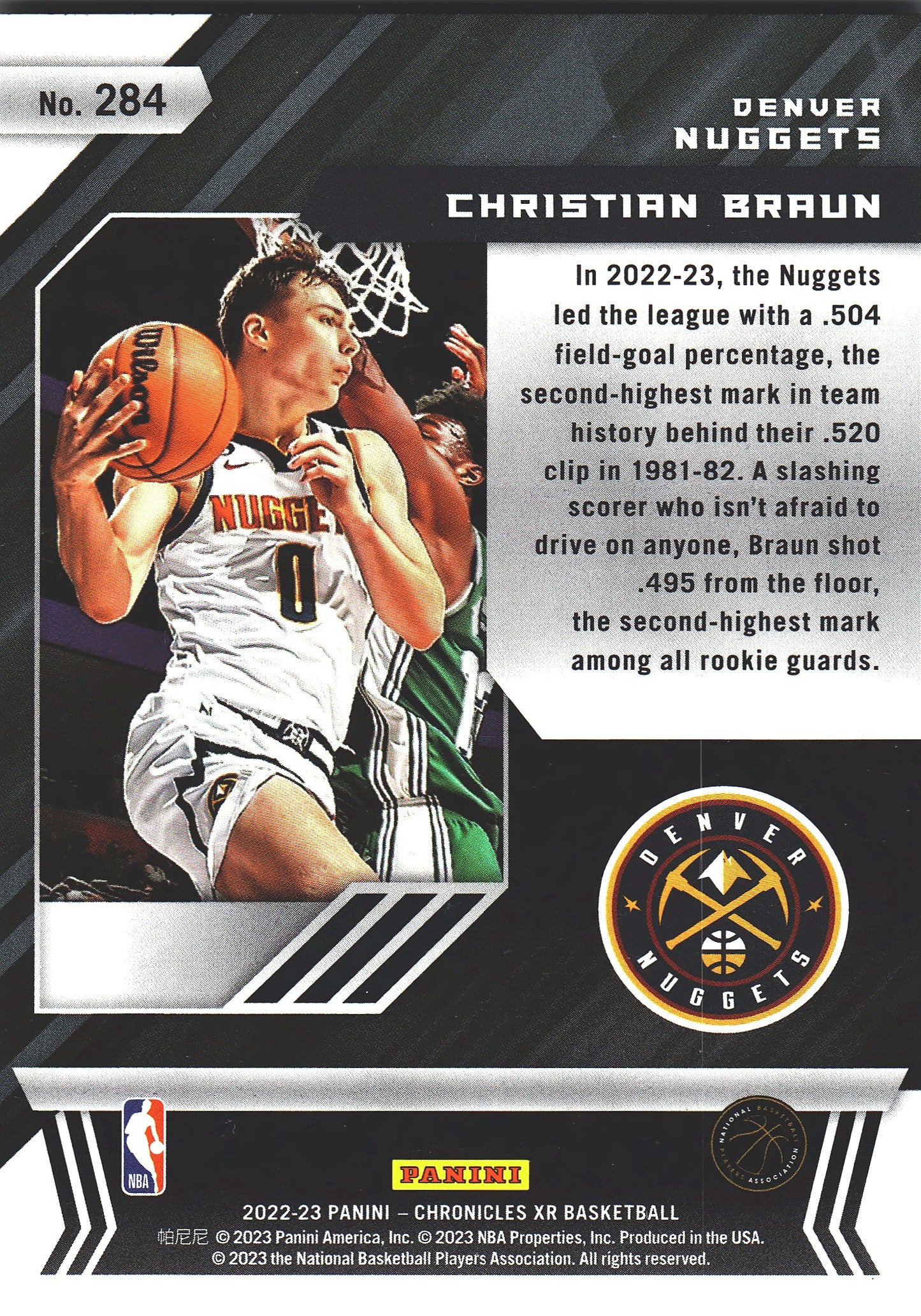 2022 Panini Chronicles XR Christian Braun RC #284 Nuggets