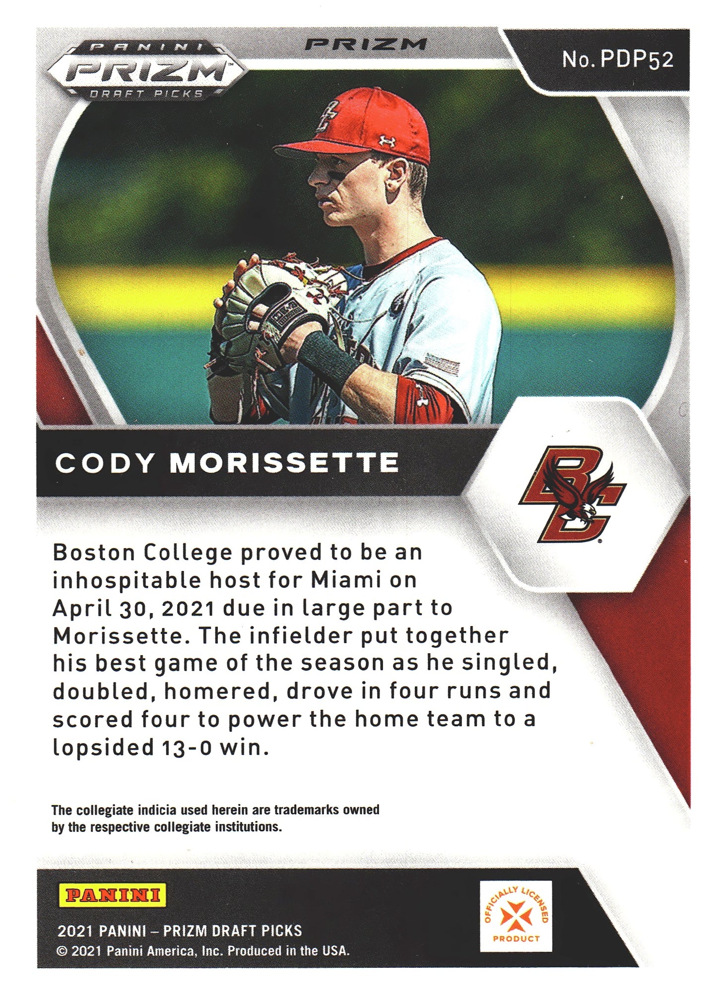 2021 Panini Prizm Draft Picks Red Velocity Cody Morissette #PDP52 Boston College Eagles
