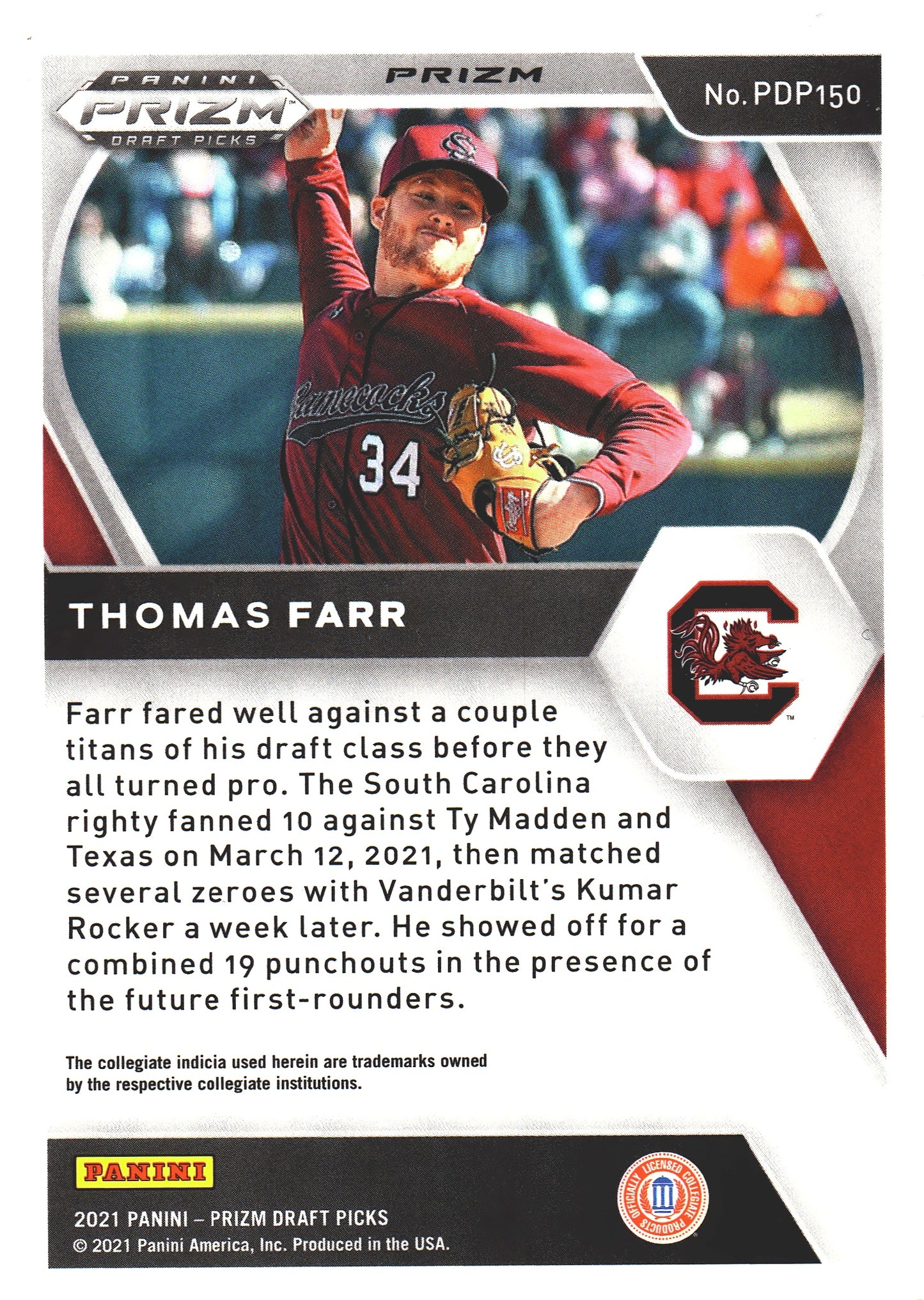 2021 Panini Prizm Draft Picks Red Velocity Thomas Farr #PDP150 South Carolina Gamecocks