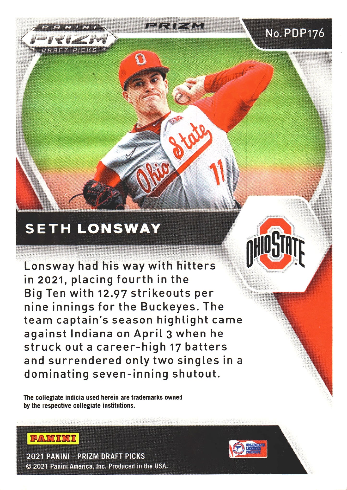 2021 Panini Prizm Draft Picks Red Velocity Seth Lonsway #PDP176 Ohio State Buckeyes
