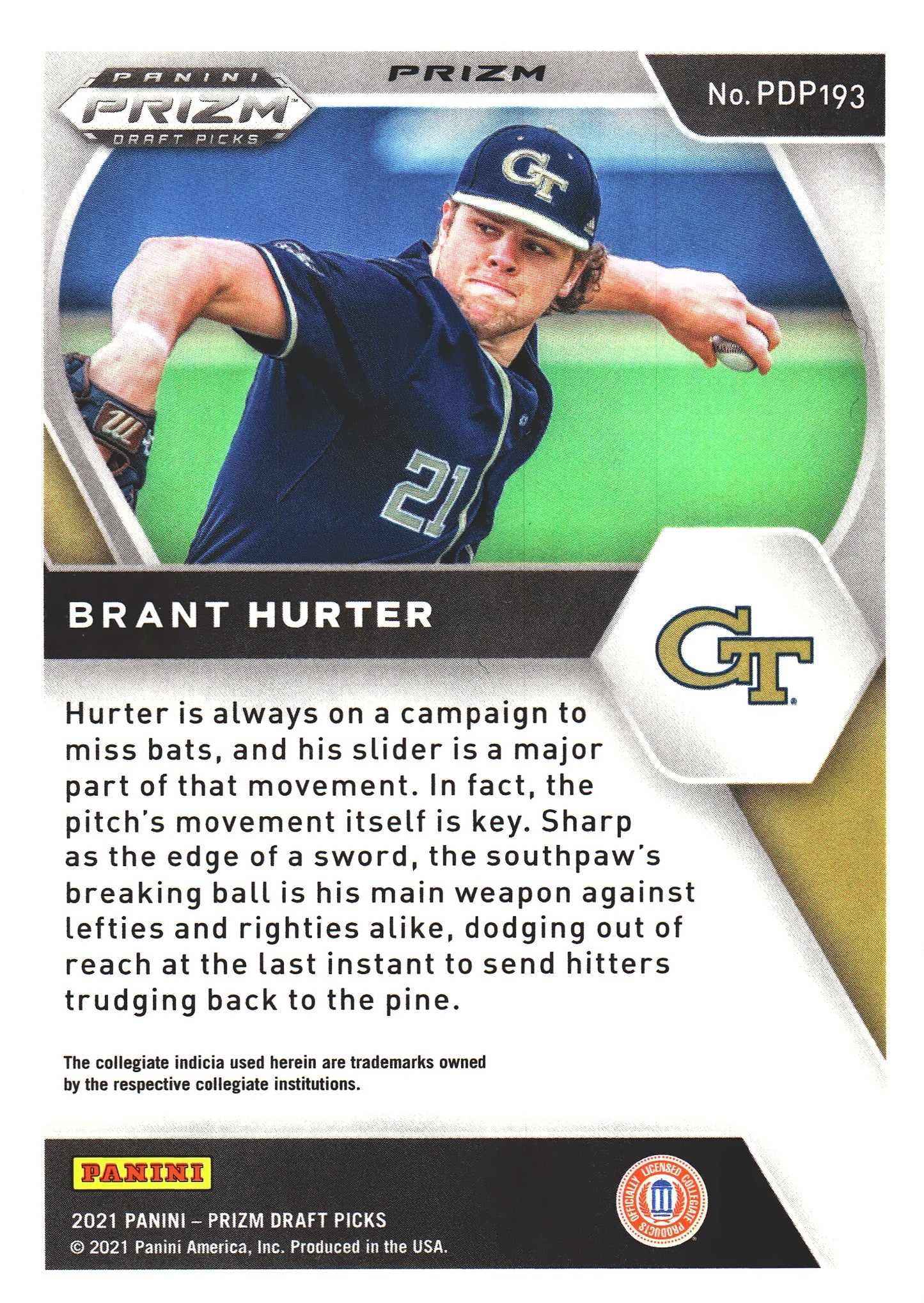 2021 Panini Prizm Draft Picks Red Velocity Brant Hurter #PDP193 Georgia Tech Yellow Jackets