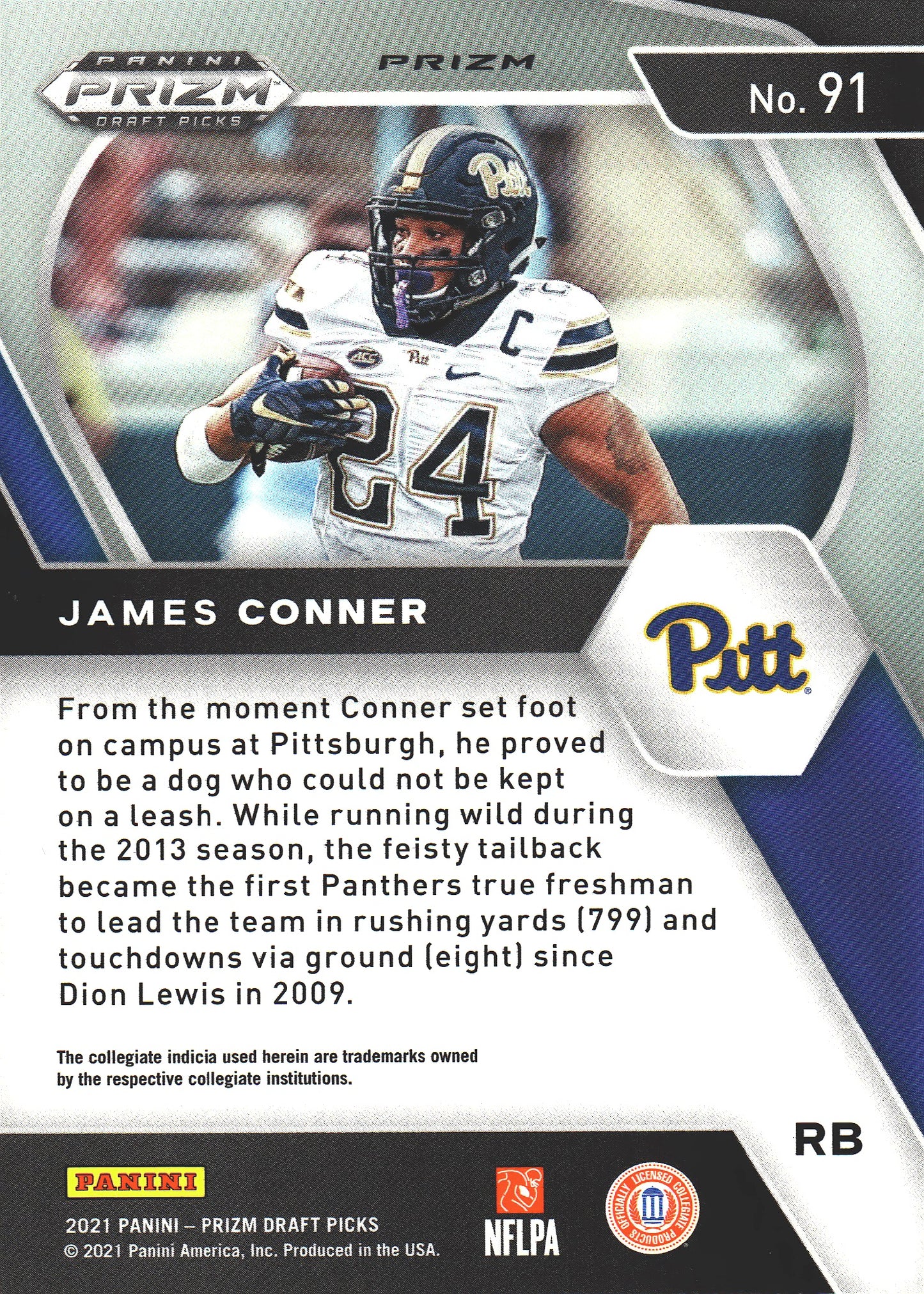 2021 Panini Prizm Draft Picks Green Prizm James Conner #91 Pittsburgh Panthers