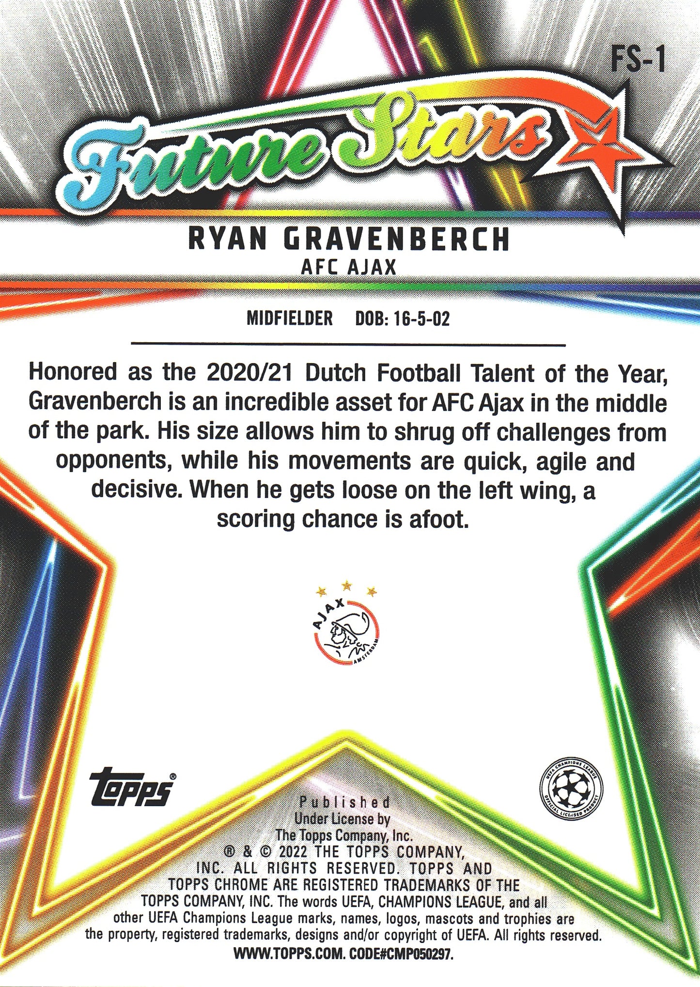 2021 Topps Chrome UCC Future Stars Ryan Gravenberch #FS-1 Ajax