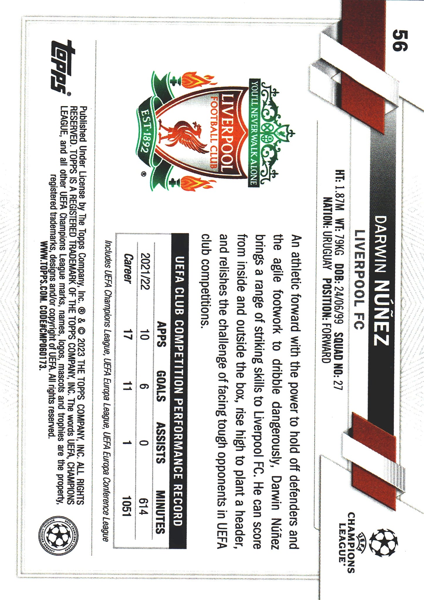 2022 Topps Chrome UCC Black And White RayWave Darwin Nunez #56 Liverpool