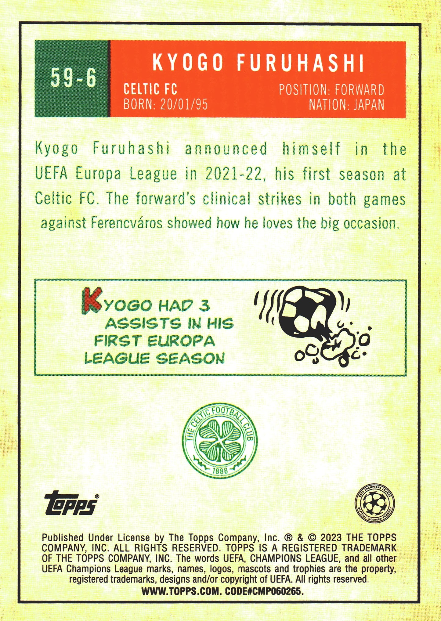 2022 Topps Chrome UCC 1959 Kyogo Furuhashi #59-6 Celtic FC