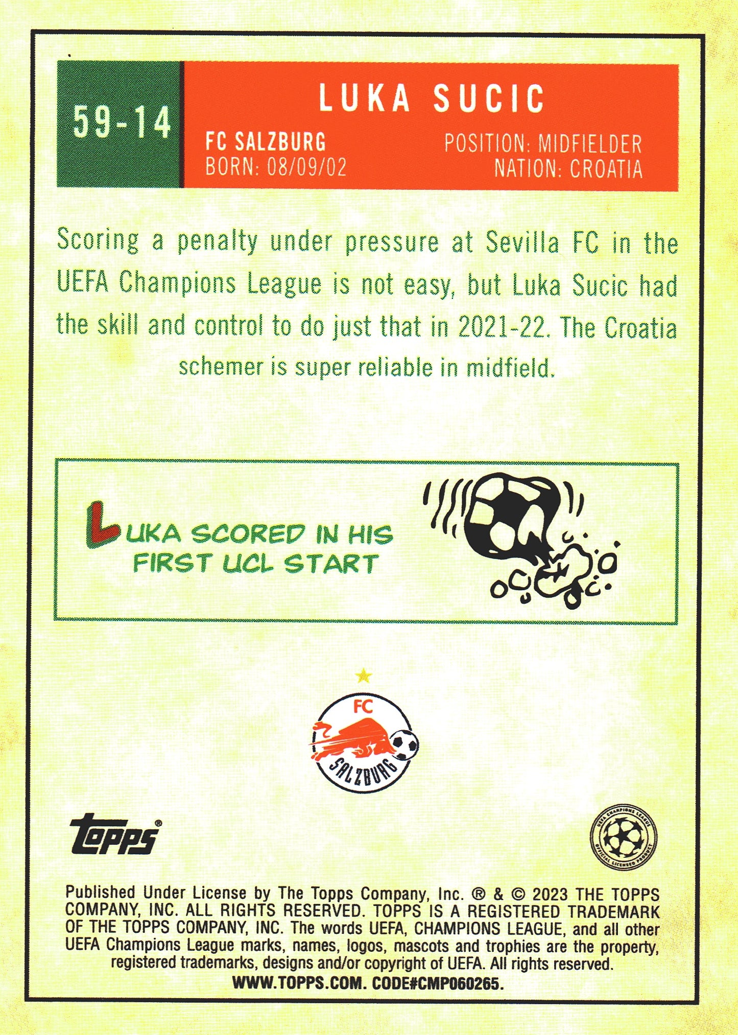 2022 Topps Chrome UCC 1959 Luka Sucic #59-14 FC Salzburg