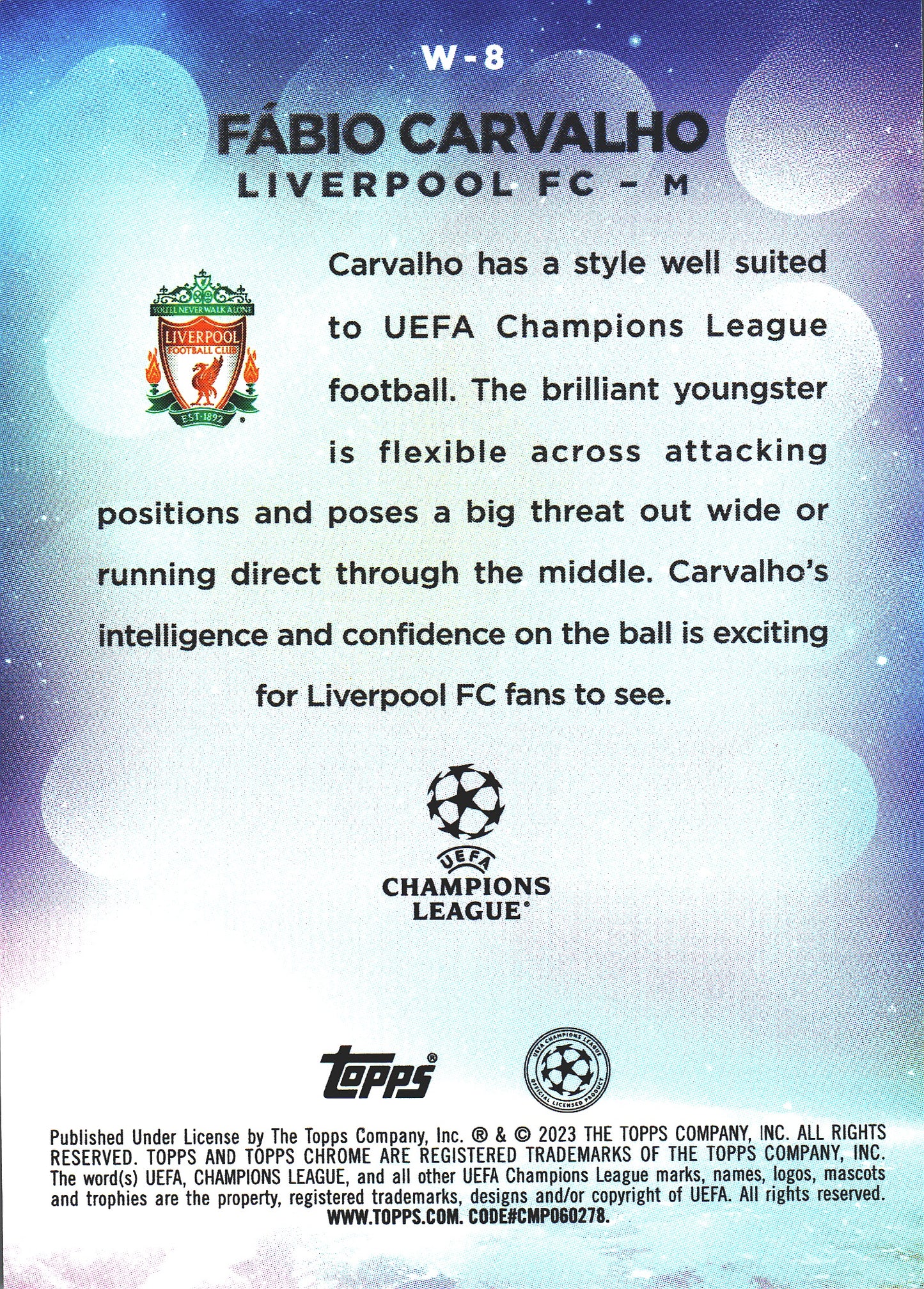 2022 Topps Chrome UCC Wonderkid RC Fabio Carvalho #W-8 Liverpool
