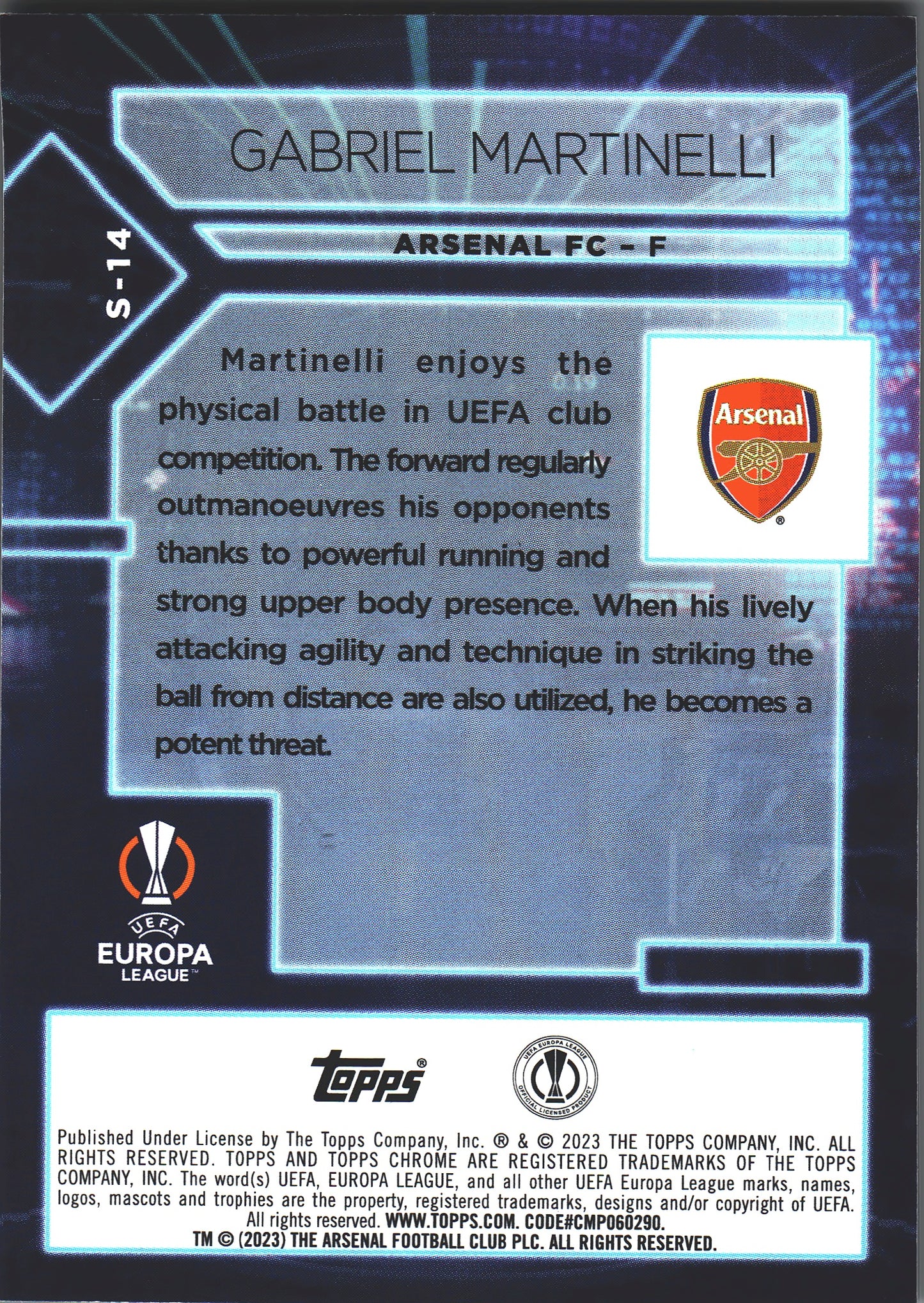 2022 Topps Chrome UCC Specimen Gabriel Martinelli #S-14 Arsenal