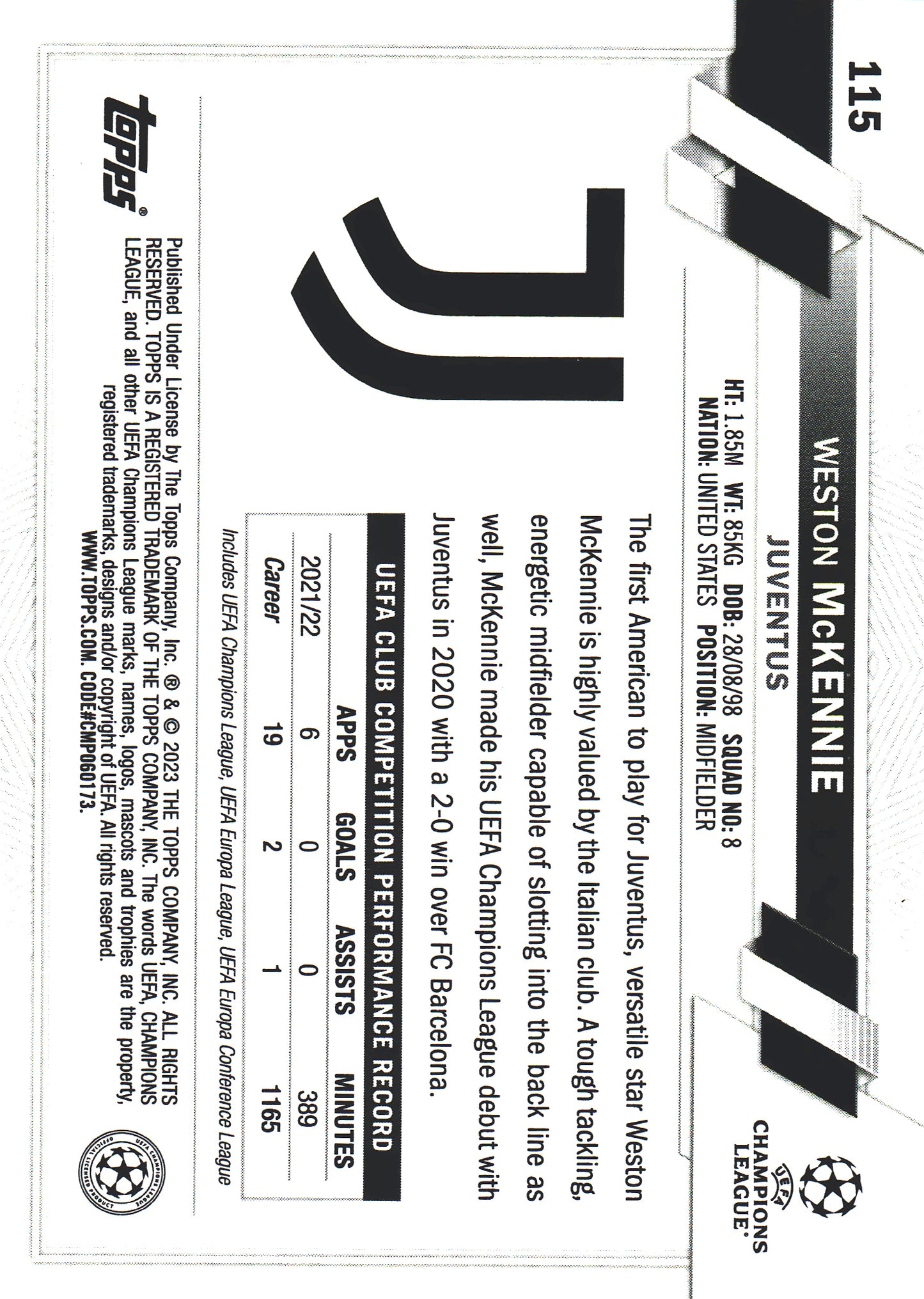 2022 Topps Chrome UCC Purple And Gold Seismic SP Weston McKennie #115 Juventus