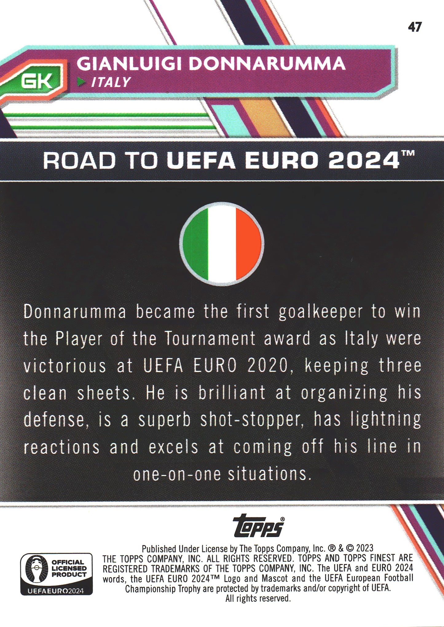 2023 Topps Finest Euro 2024 Blue Vaporwave /250 Gianluigi Donnarumma #57 Italy