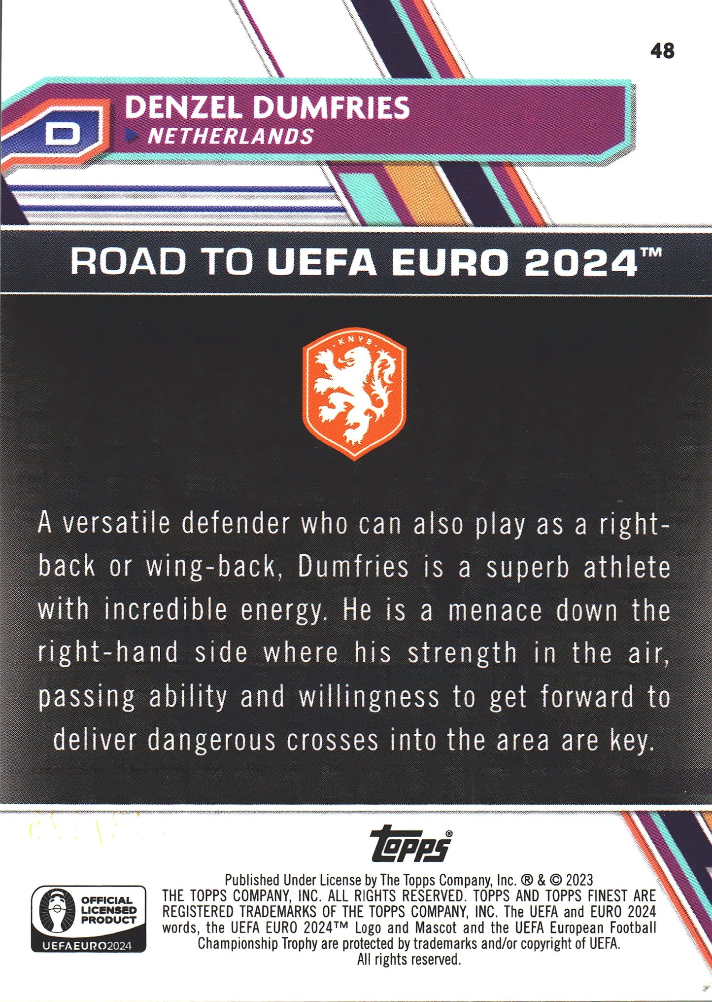 2023 Topps Finest Euro 2024 Green Speckle /125 Denzel Dumfries #48 Netherlands