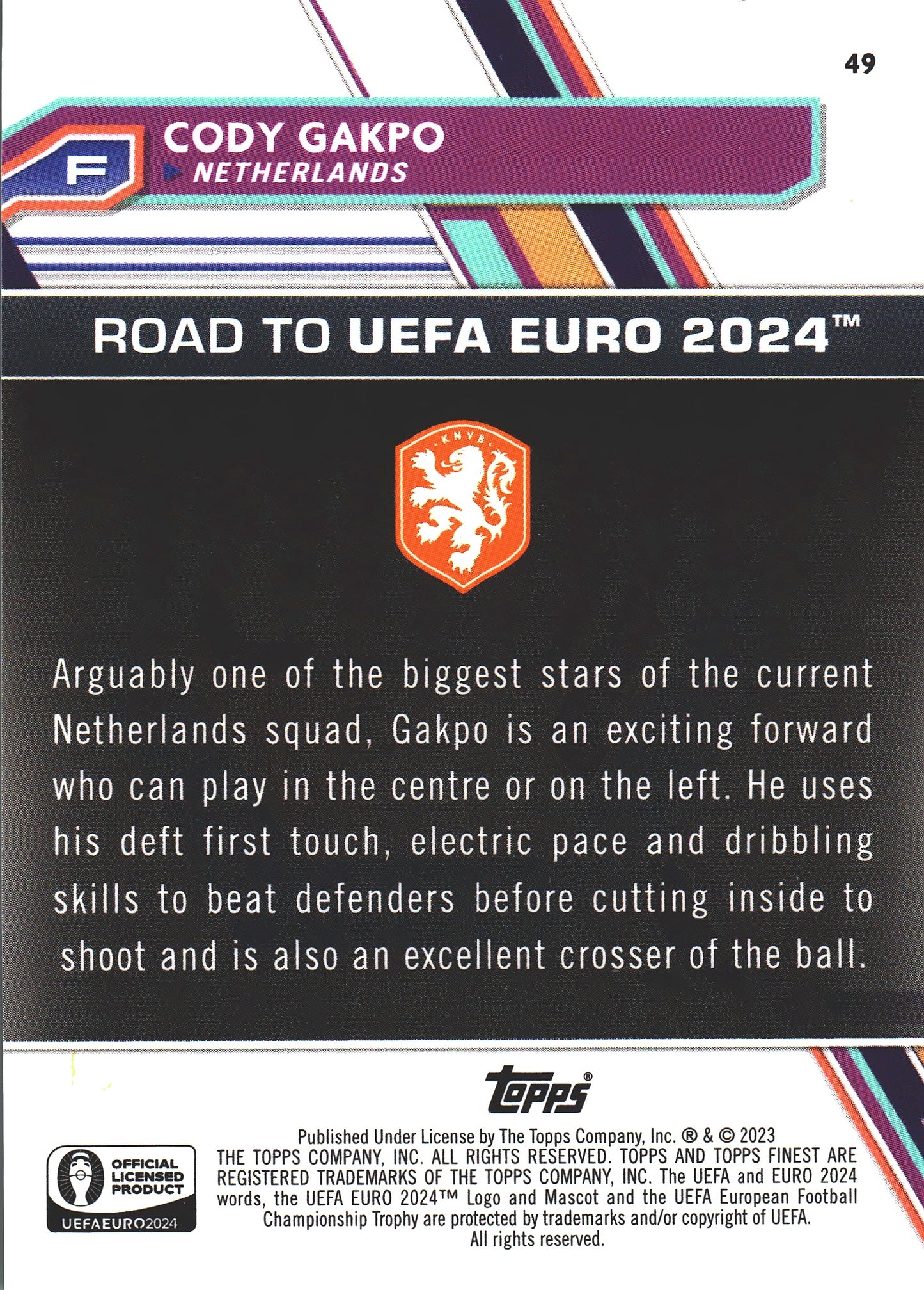2023 Topps Finest Euro 2024 Green /99 Cody Gakpo #49 Netherlands