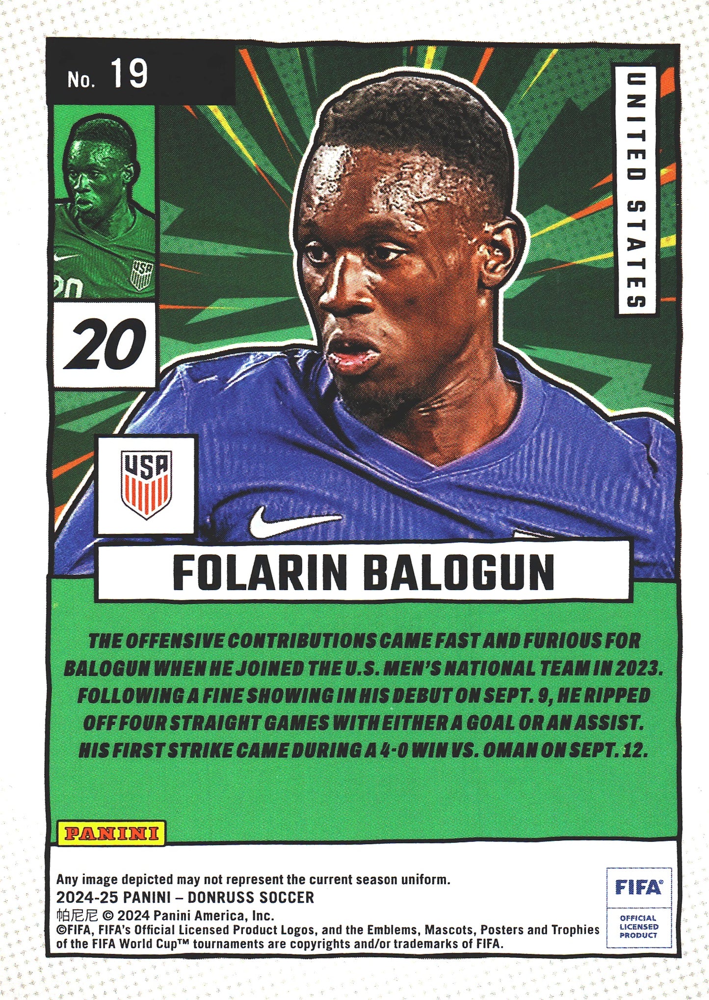 2024 Panini Donruss FIFA Net Marvels Folarin Balogun #19 USA