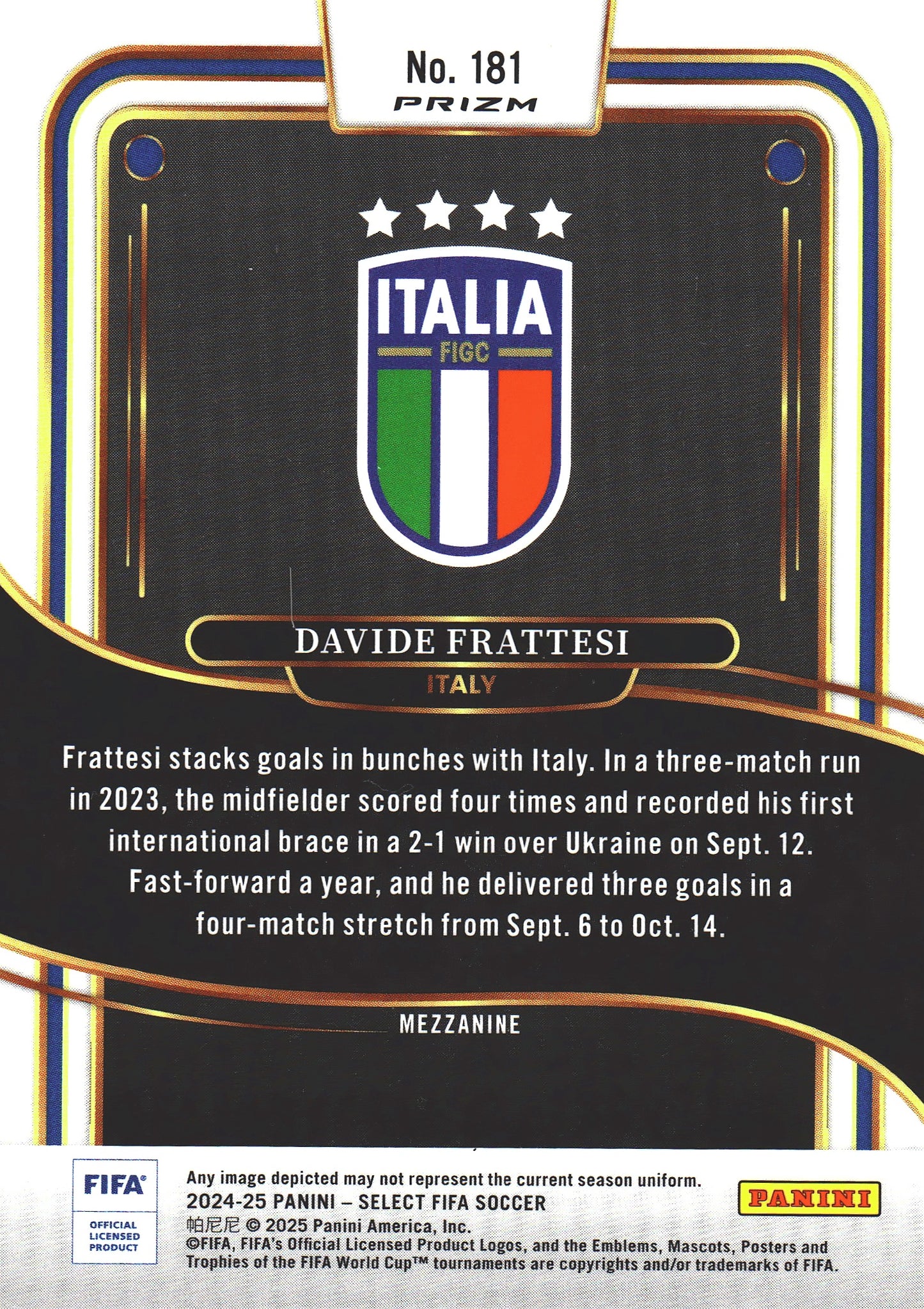 2024 Panini Select FIFA Blue Prizm Davide Frattesi #181 Italy