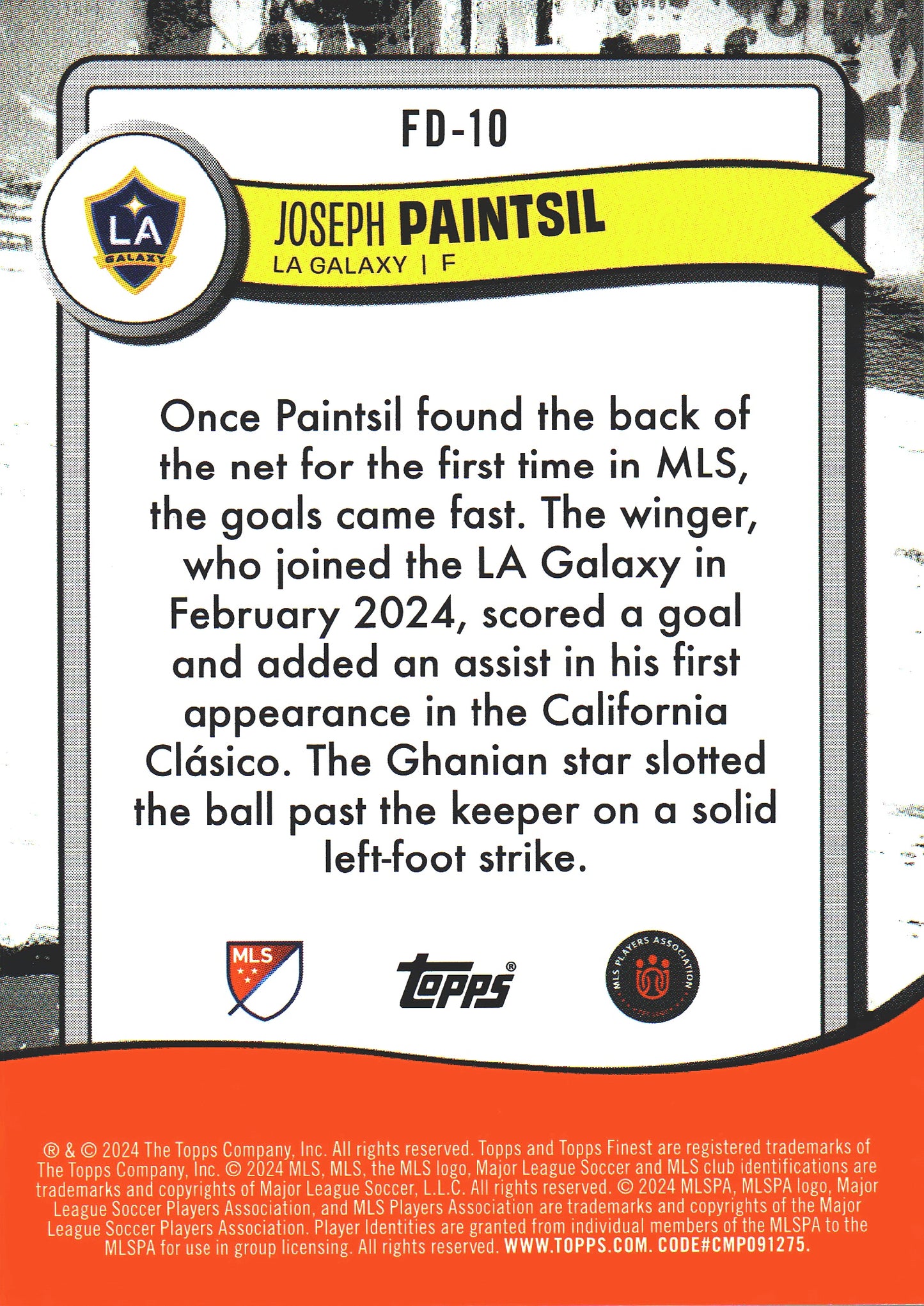 2024 Topps Finest MLS Finest Debut Joseph Paintsil #FD-10 Los Angeles Galaxy