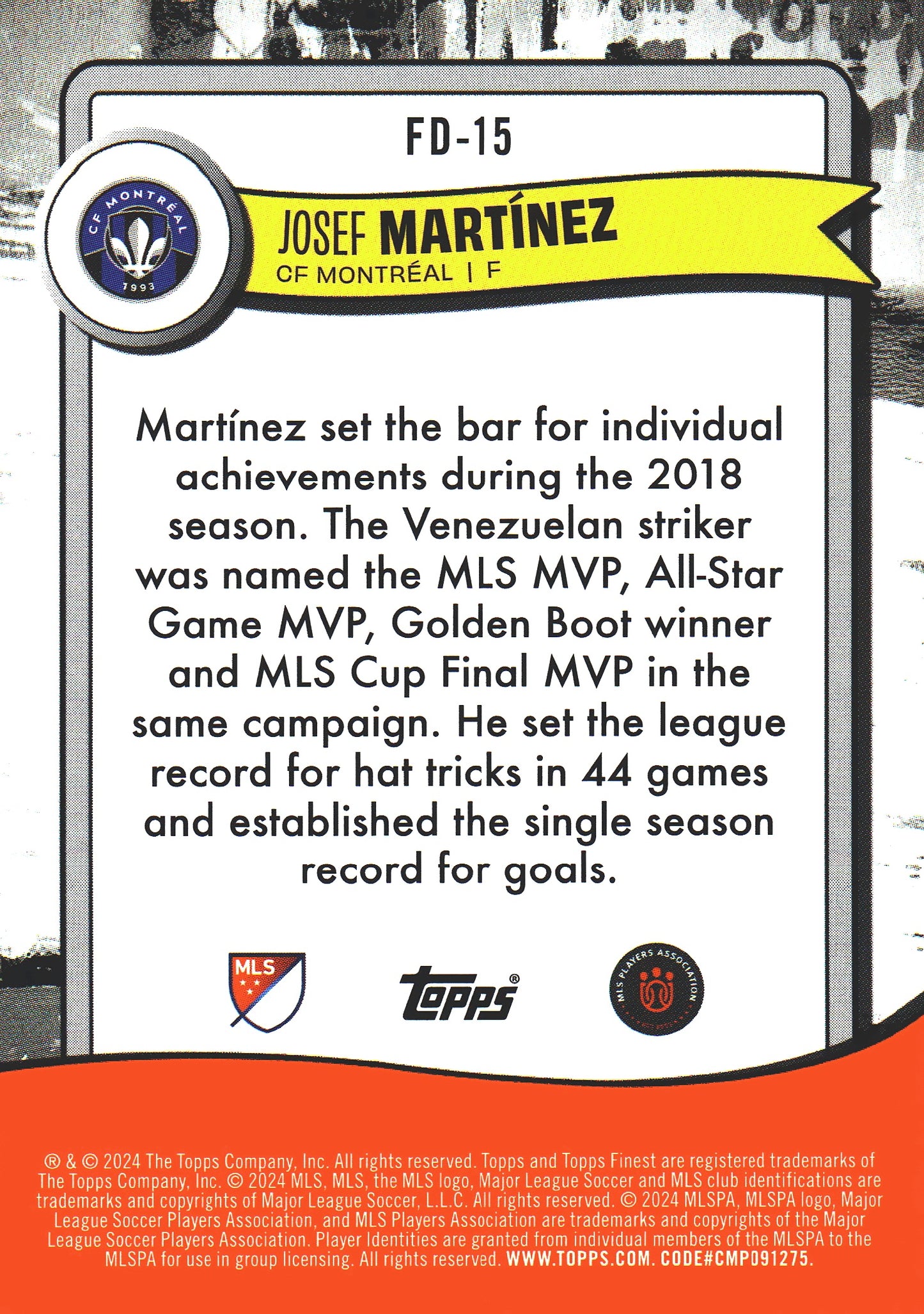 2024 Topps Finest MLS Finest Debut Josef Martinez #FD-15 CF Montreal