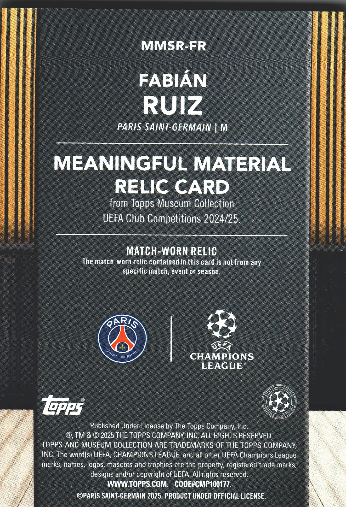 2024 Topps Museum UCC Fabian Ruiz Patch /99 #MMSR-FR Paris SG