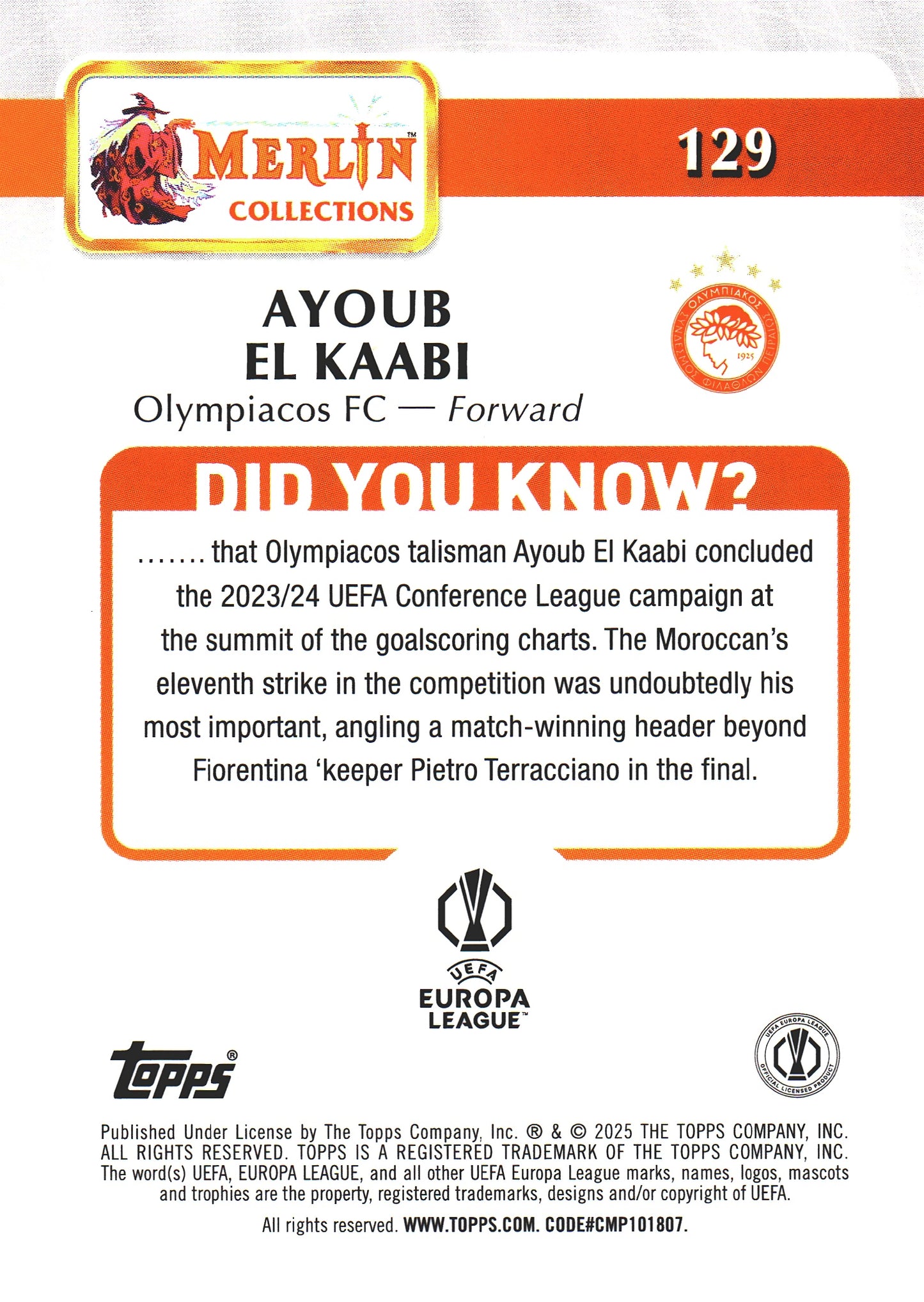 2024 Topps Merlin UCC Merlin Vintage Ayoub El Kaabi #129 Olympiakos