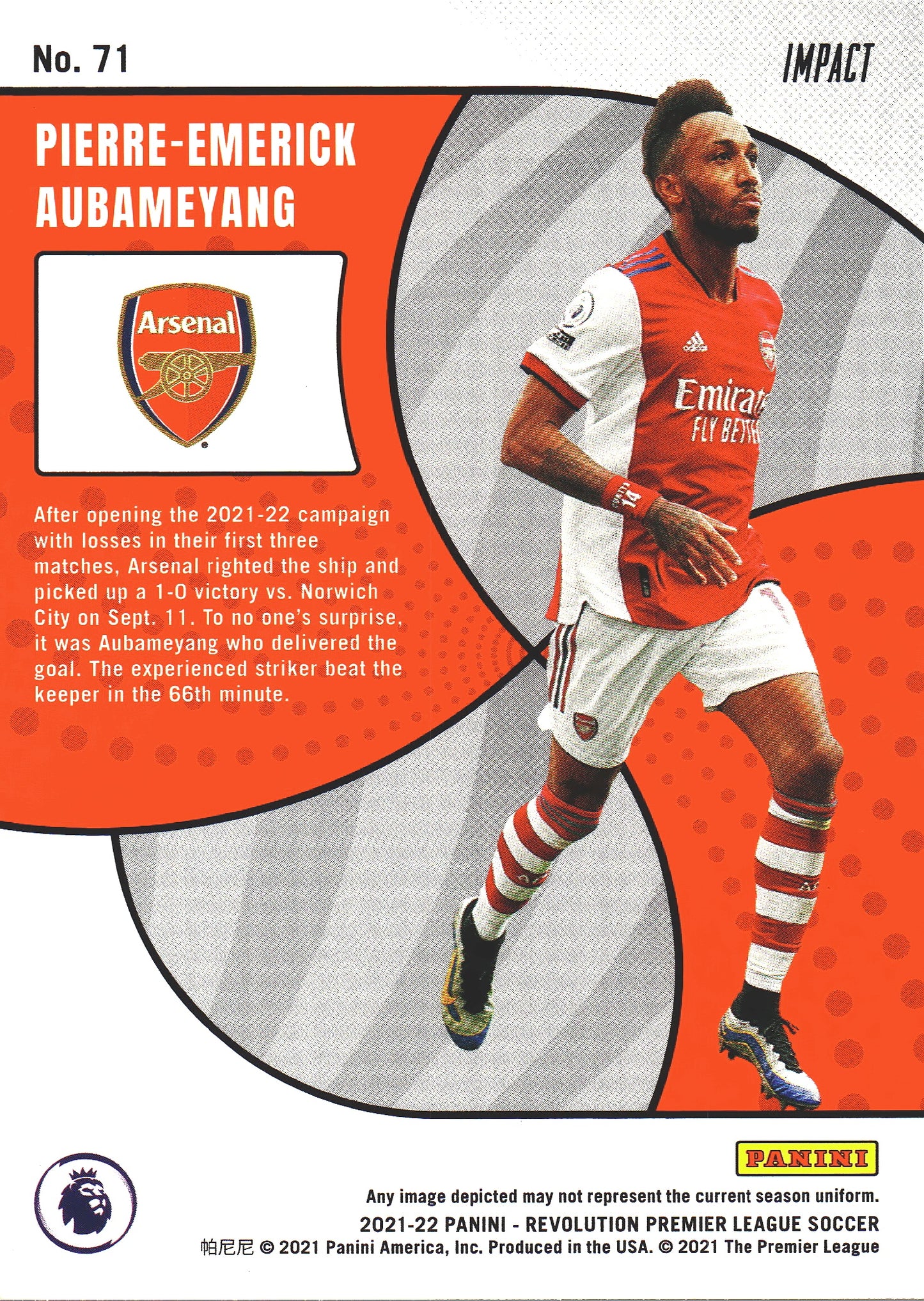 2021 Panini Revolution Impact Red Pierre Emerick Aubameyang #71 Arsenal