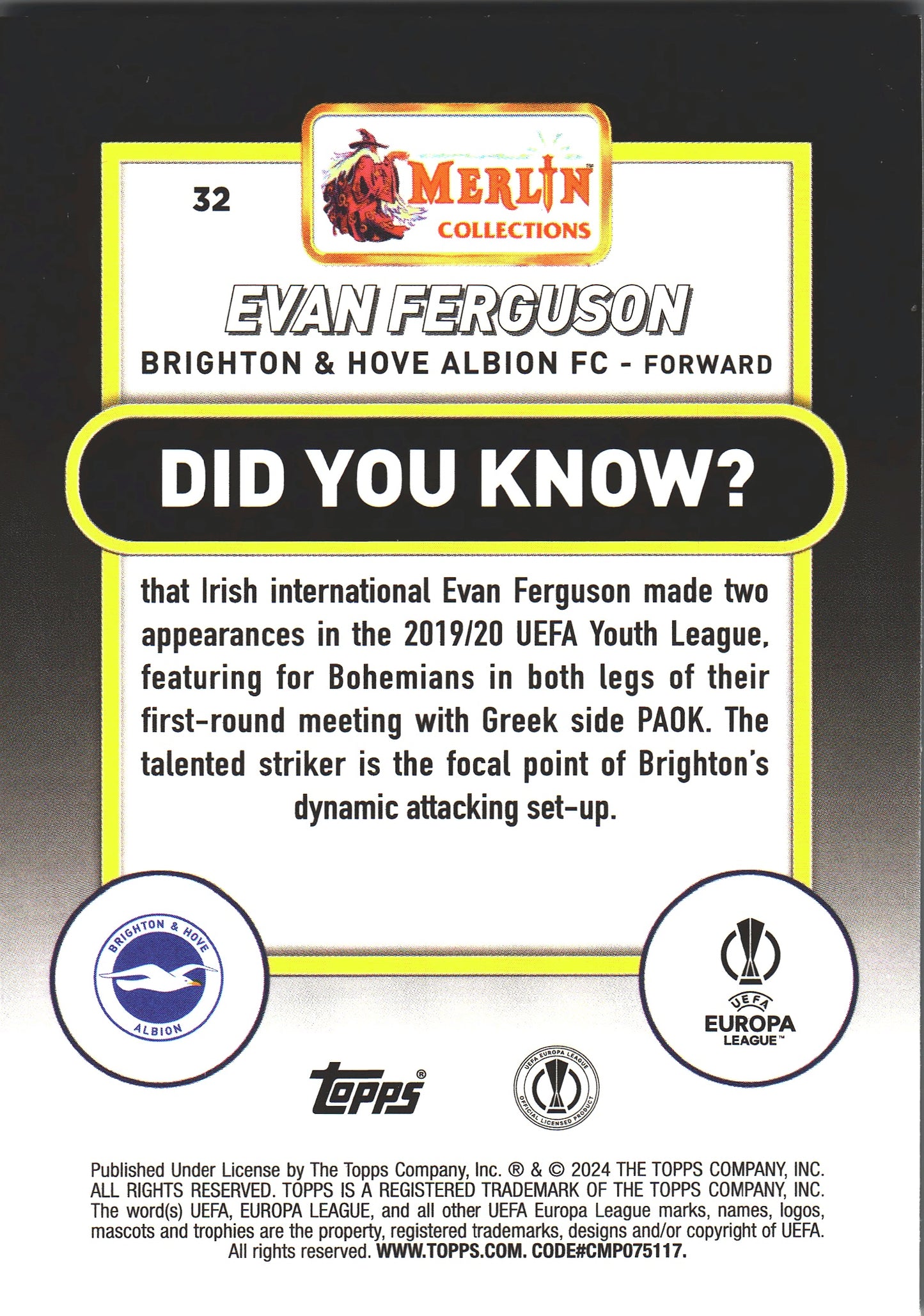 2023 Topps Merlin UCC Evan Ferguson #32 Brighton