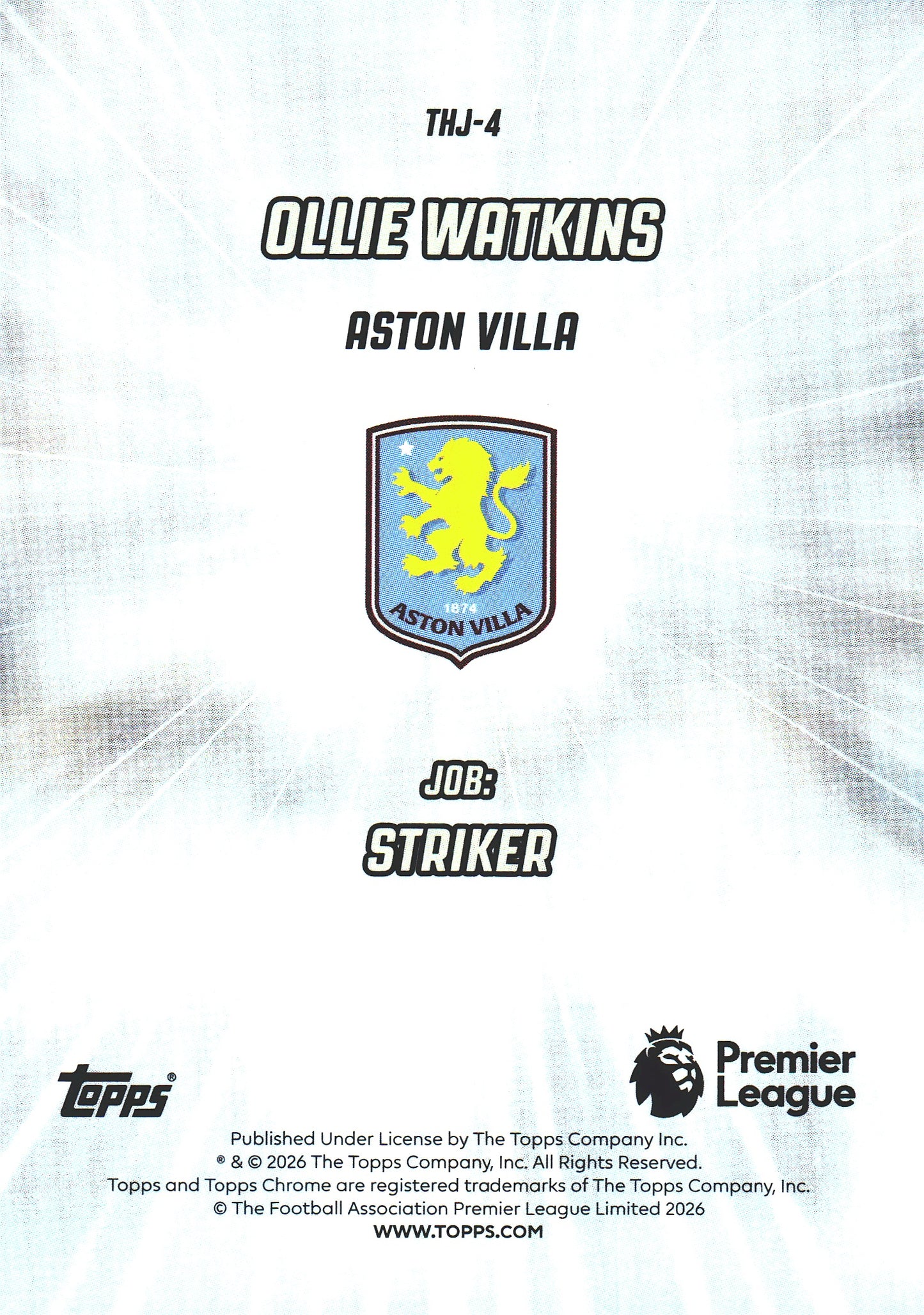 2025 Topps Chrome PL That's His Job Ollie Watkins #THJ-4 Aston Villa