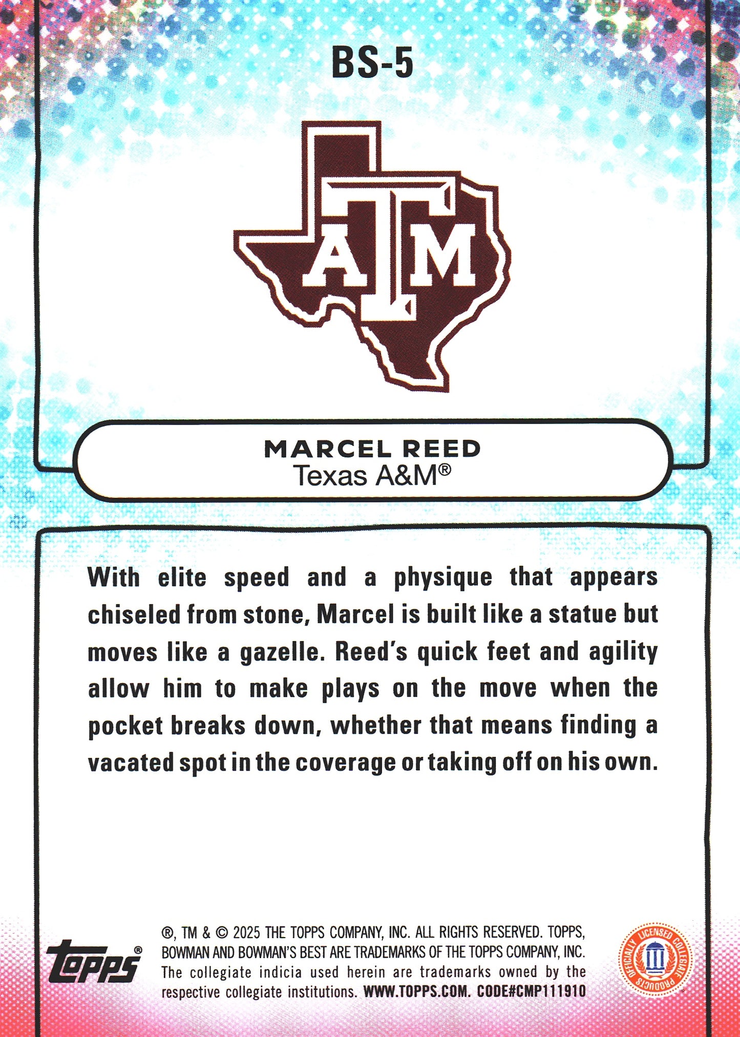 2025 Topps Bowman Best U Showpieces Marcel Reed #BS-5 Texas A&M Aggies