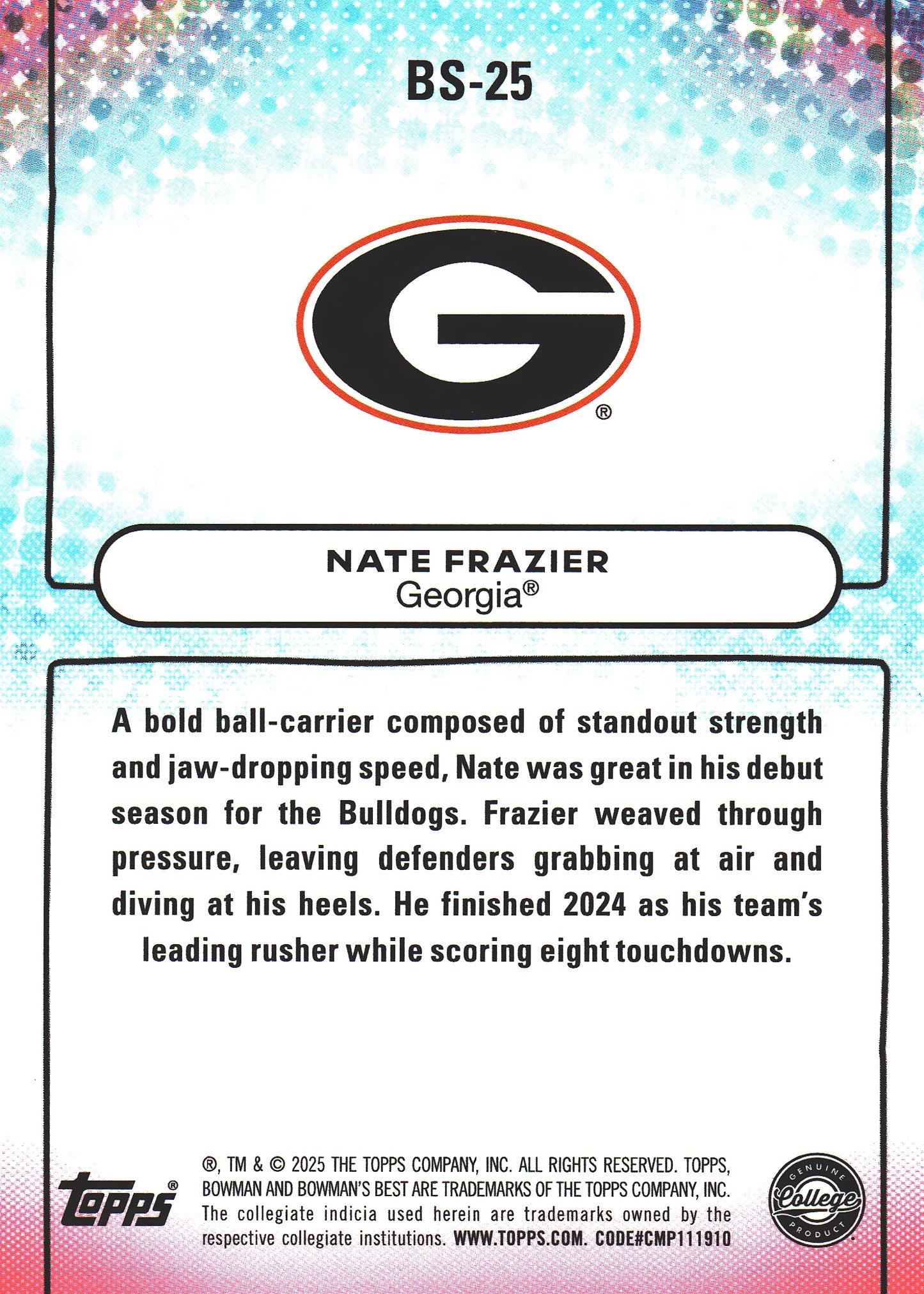 2025 Topps Bowman Best U Showpieces Nate Frazier #BS-25 Georgia Bulldogs