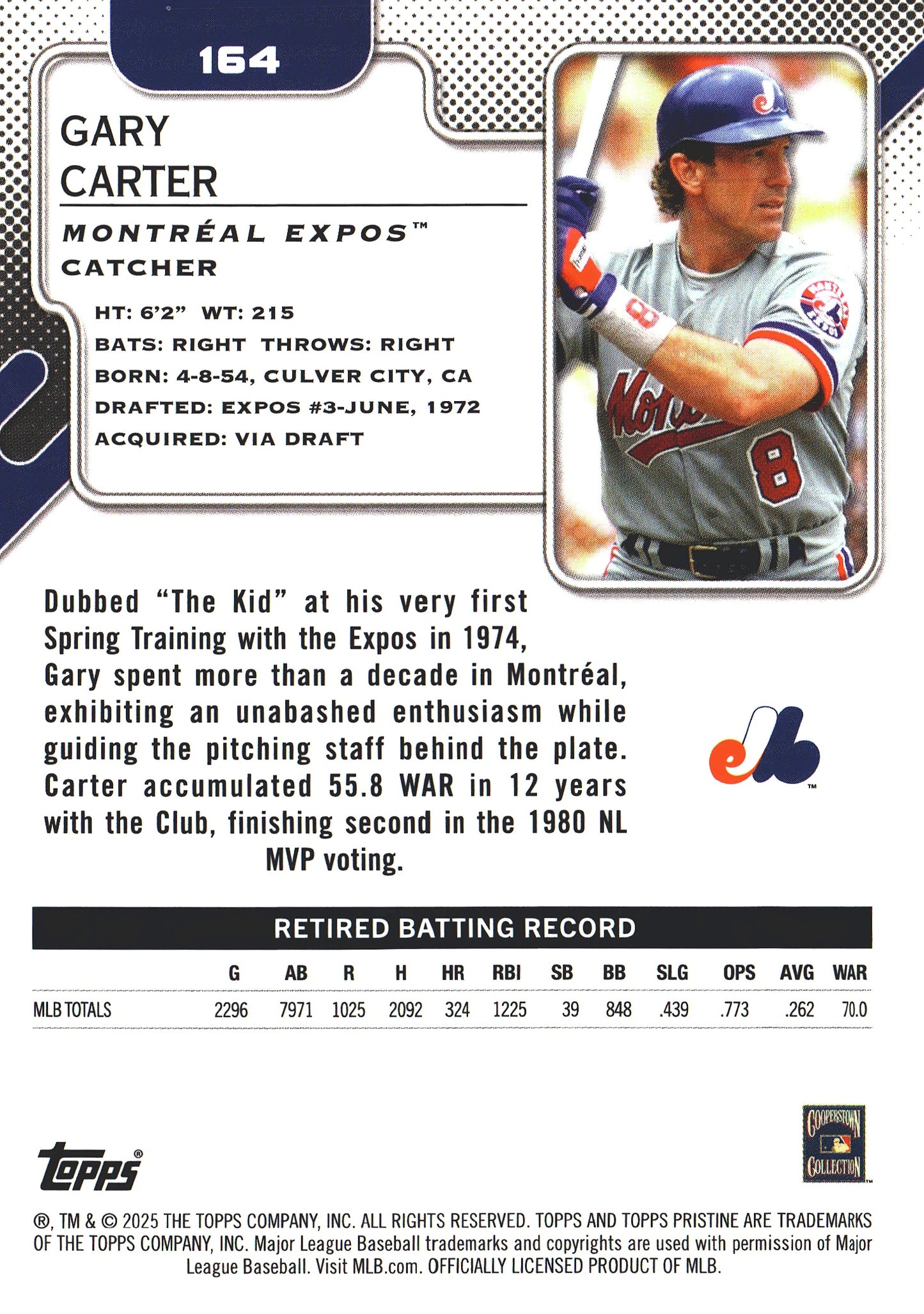 2025 Topps Pristine Gary Carter #164 Montreal Expos