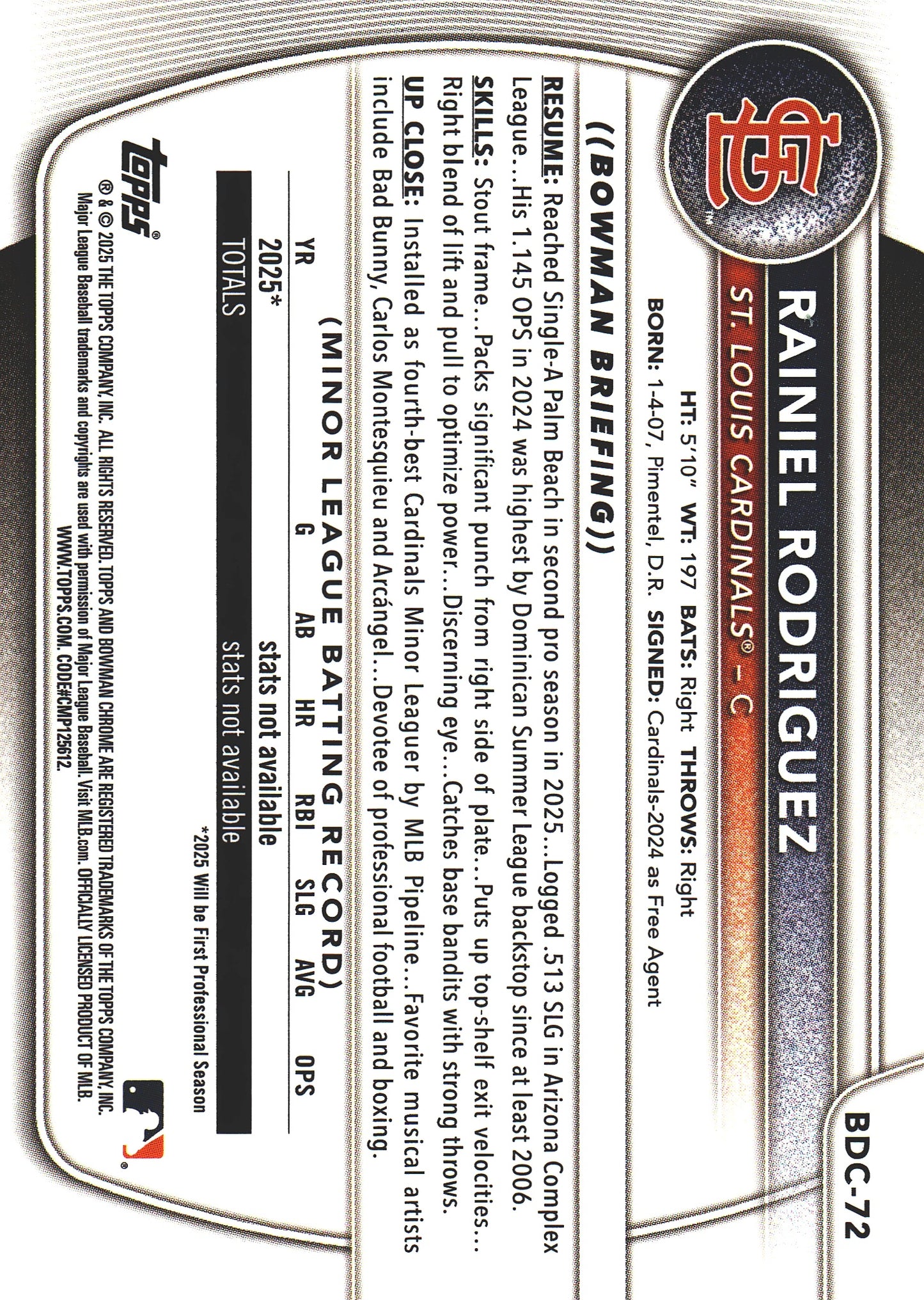 2025 Topps Bowman Draft Chrome Logofractor /35 Rainiel Rodriguez #BDC-72 St. Louis Cardinals