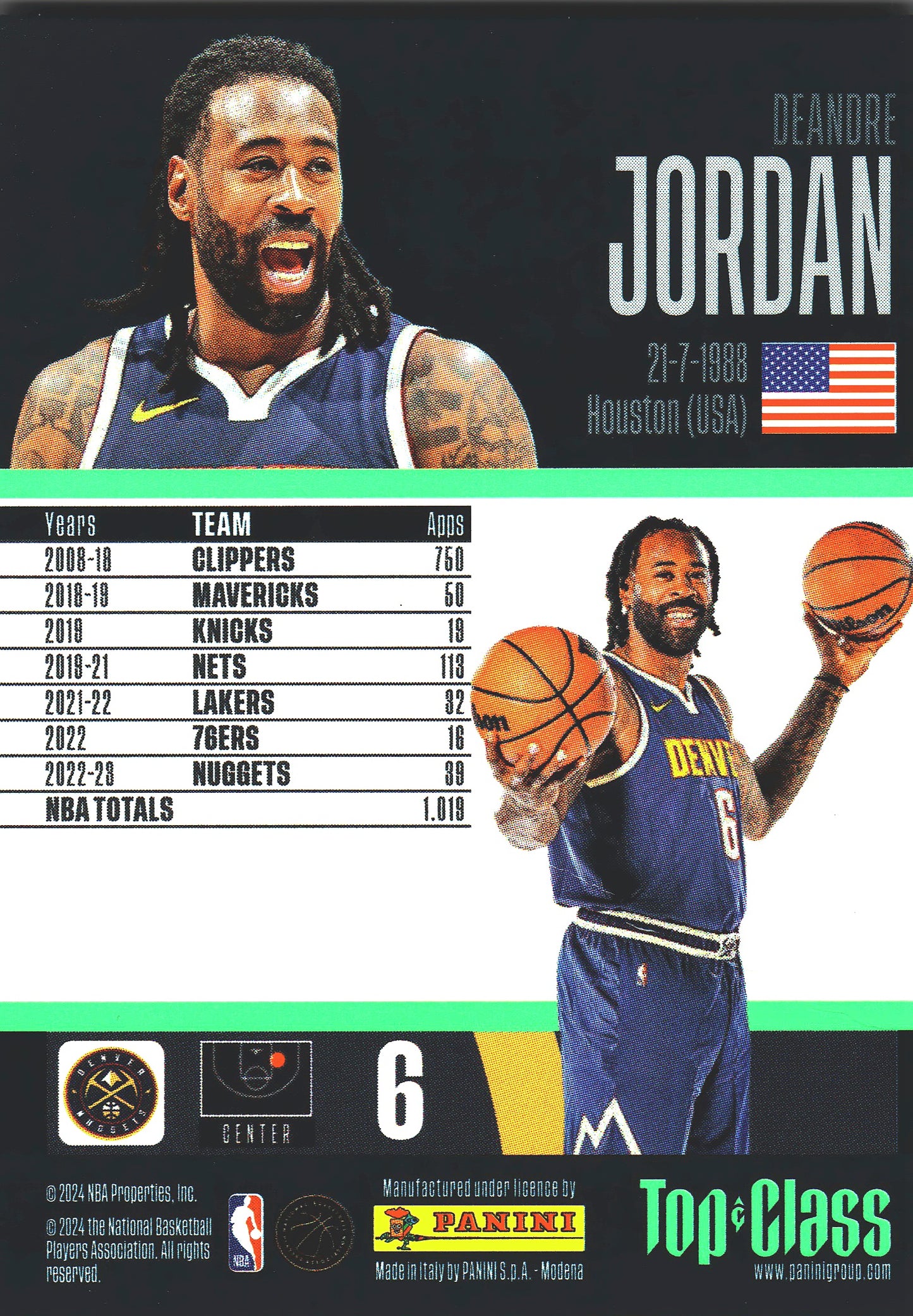 2023 Panini Top Class NBA Master Class DeAndre Jordan #242 Denver Nuggets