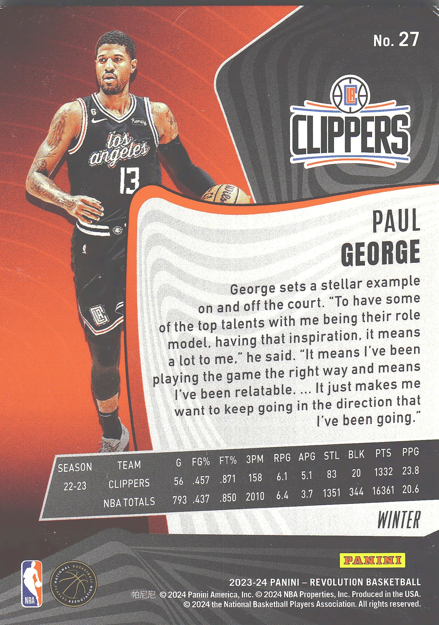 2023 Panini Revolution Winter Paul George #27 Los Angeles Clippers