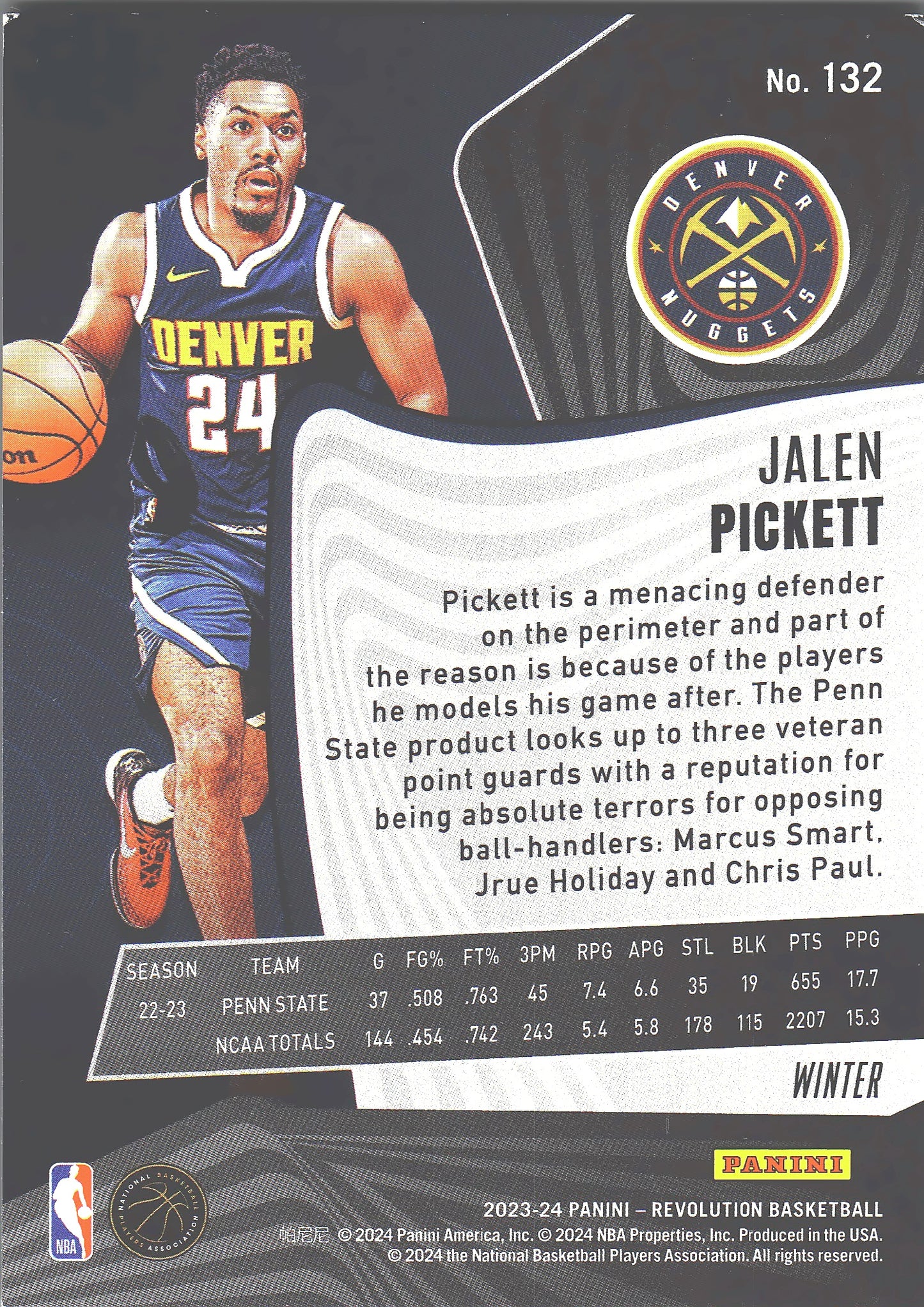 2023 Panini Revolution Winter RC Jalen Pickett #132 Denver Nuggets