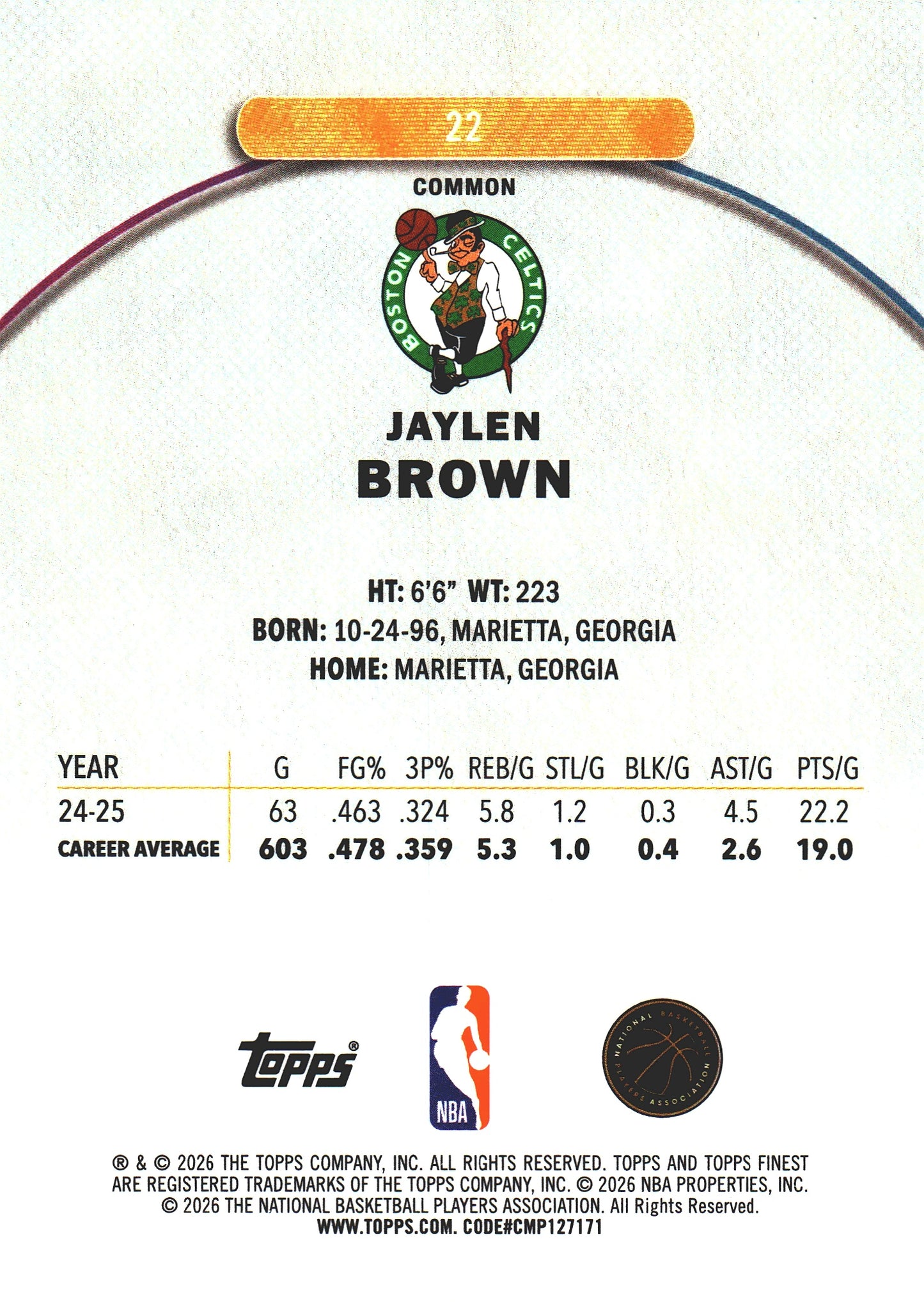 2025 Topps Finest NBA Jaylen Brown #22 Boston Celtics