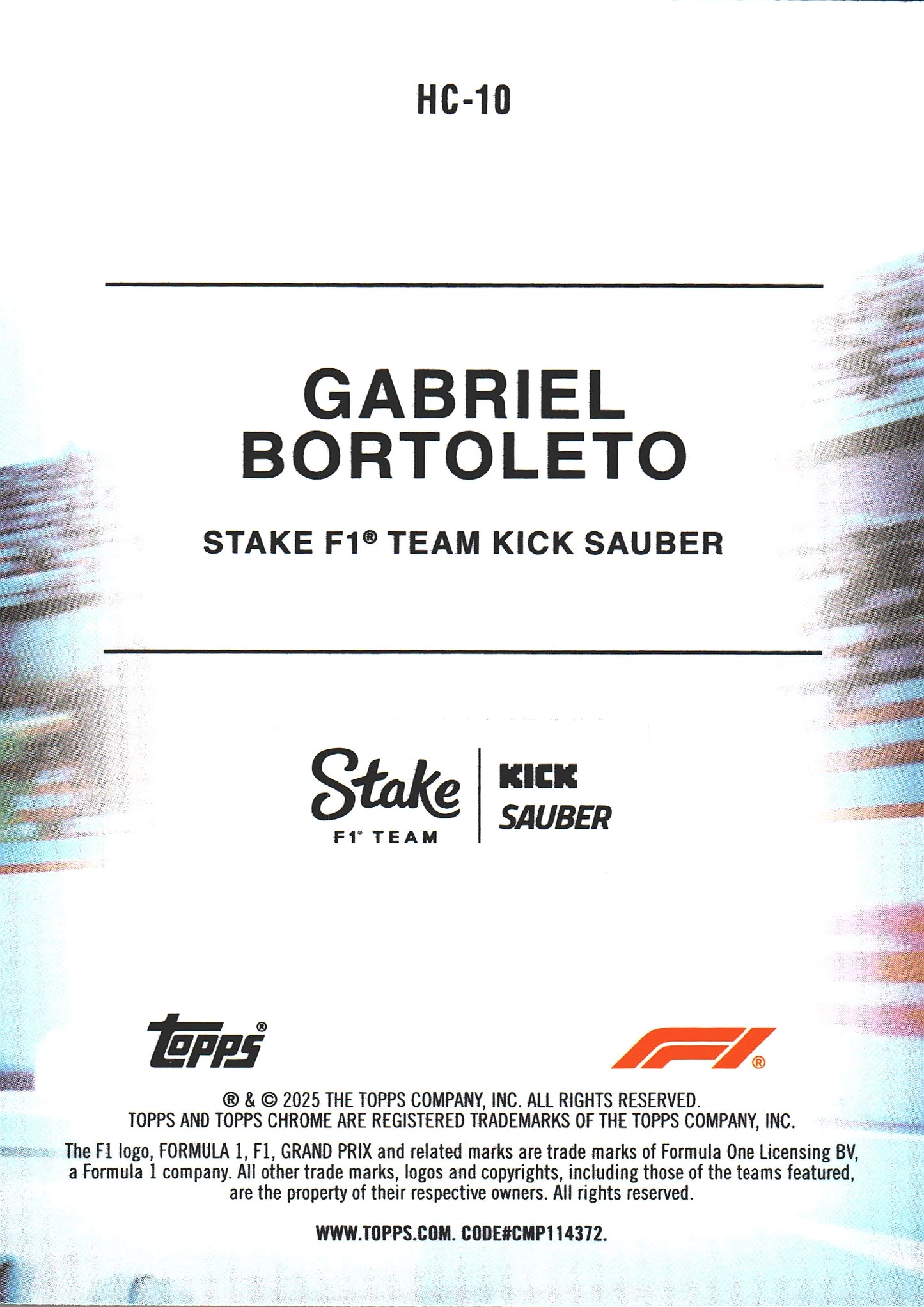 2025 Topps Chrome Formula 1 Helmet Gabriel Bortoleto #HC-10 Sauber