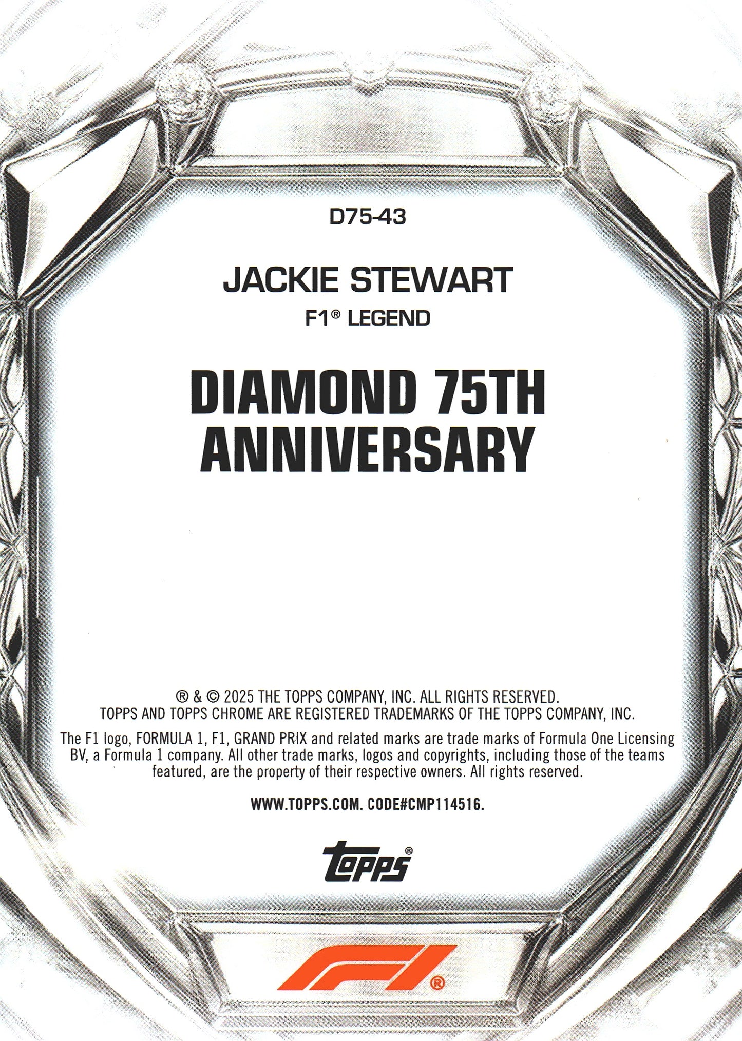 2025 Topps Chrome Formula 1 Diamond 75th Blue /150 Jackie Stewart #D75-43