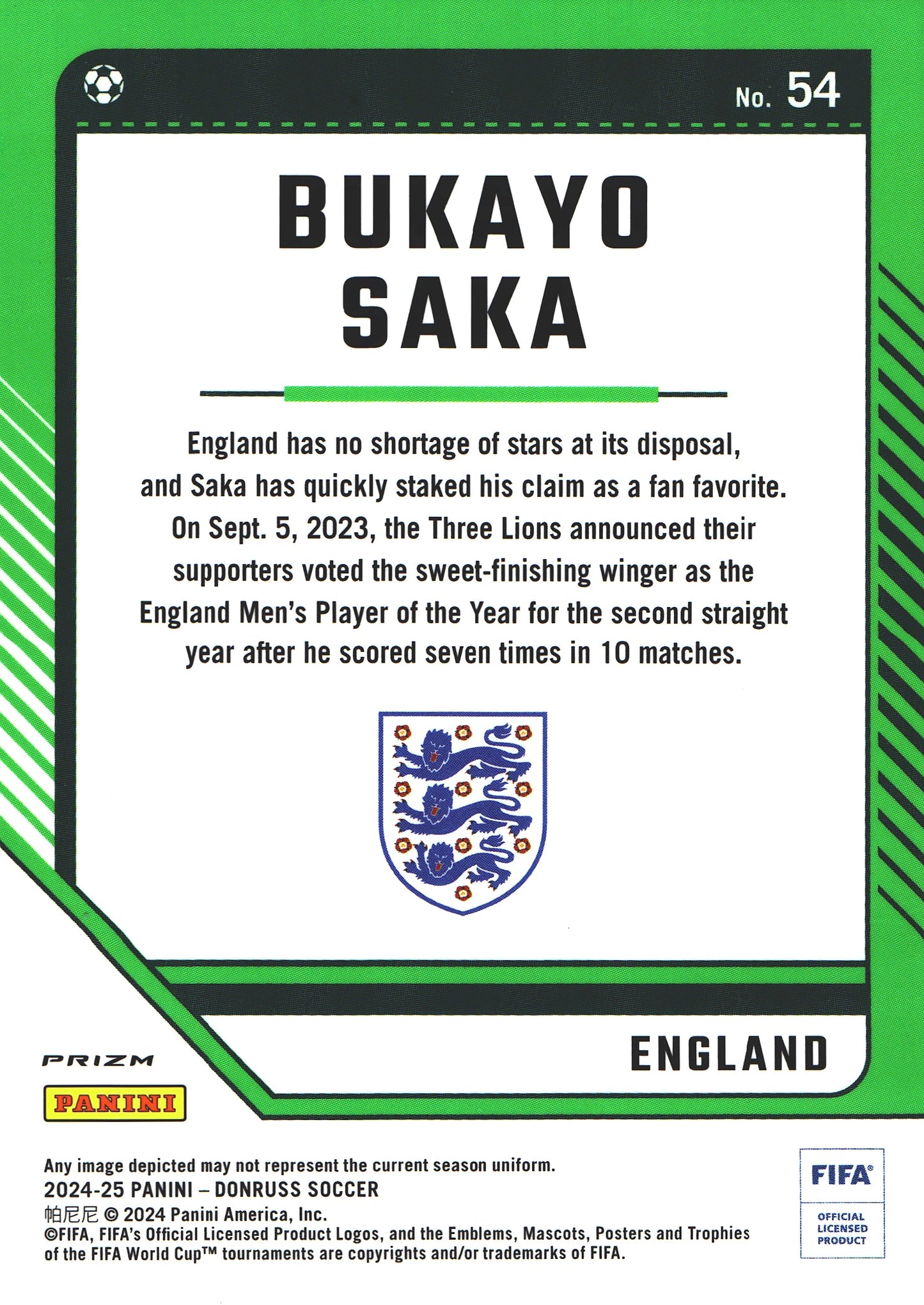 2024 Panini Donruss Optic Soccer Holo Bukayo Saka #54 England