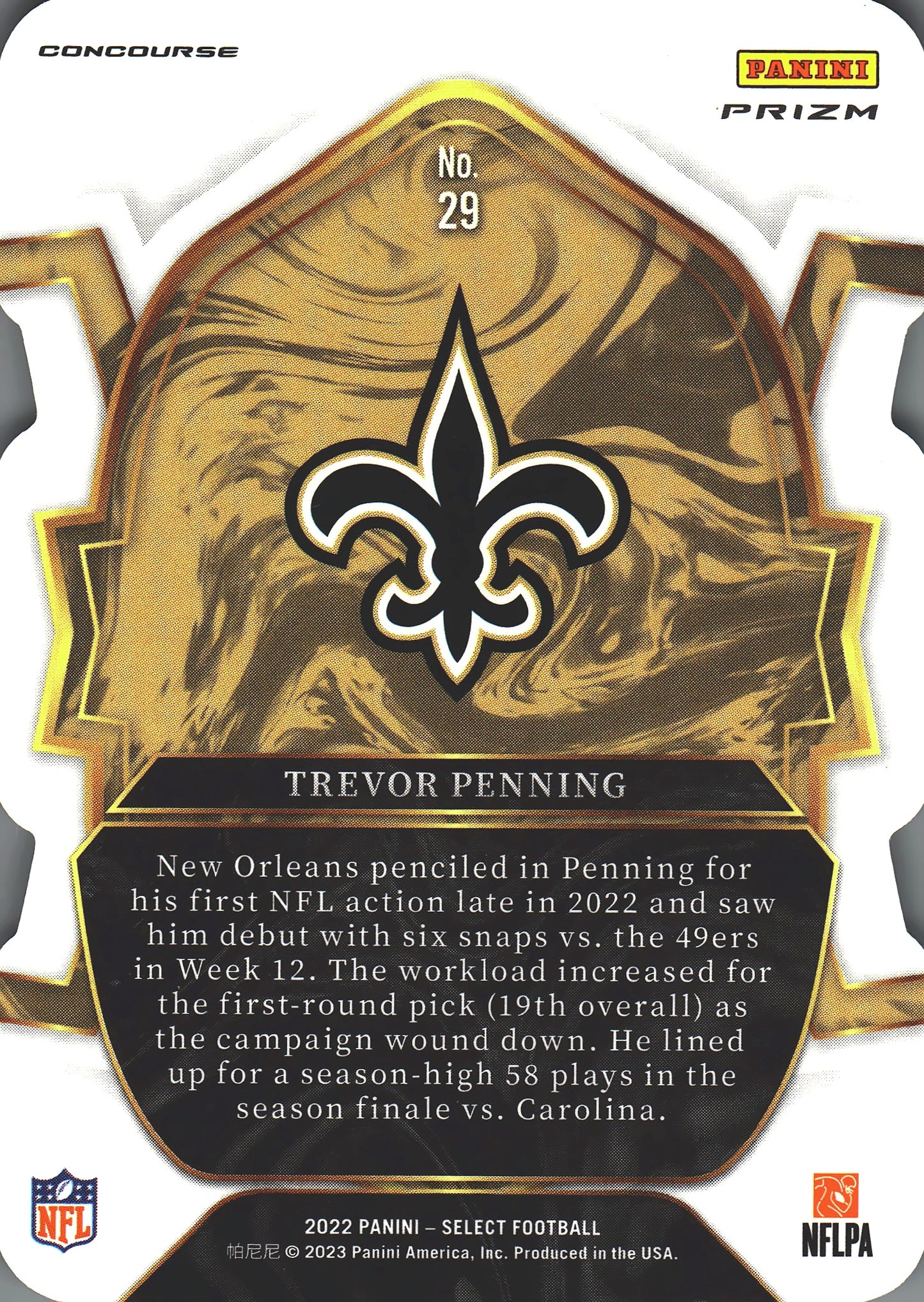 2022 Panini Select Blue White Red Die-Cut Trevor Penning RC #29 New Orleans Saints